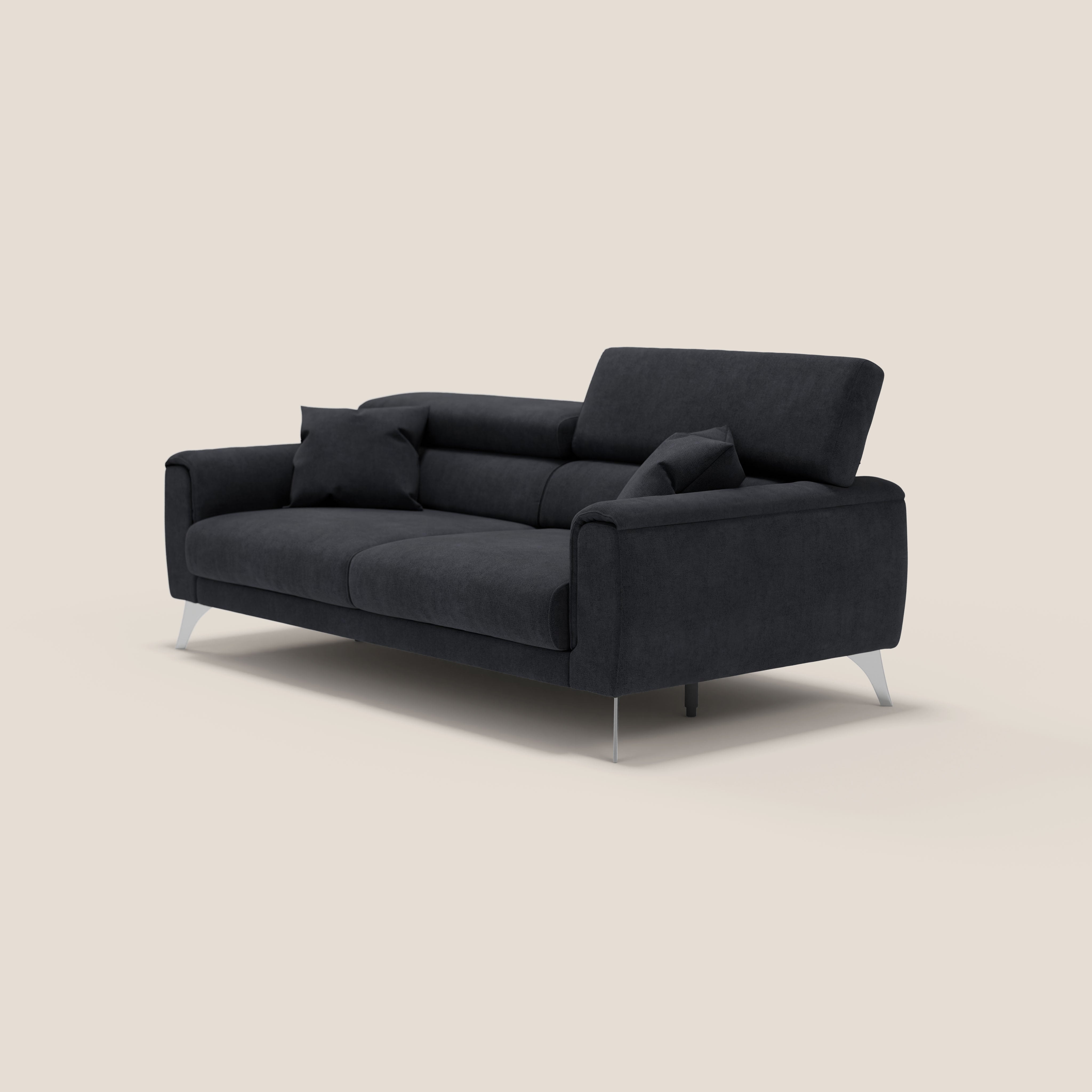 Caravaggio divano con sedute allungabili e poggiatesta reclinabili in tessuto impermeabile T02 nero - divani.store