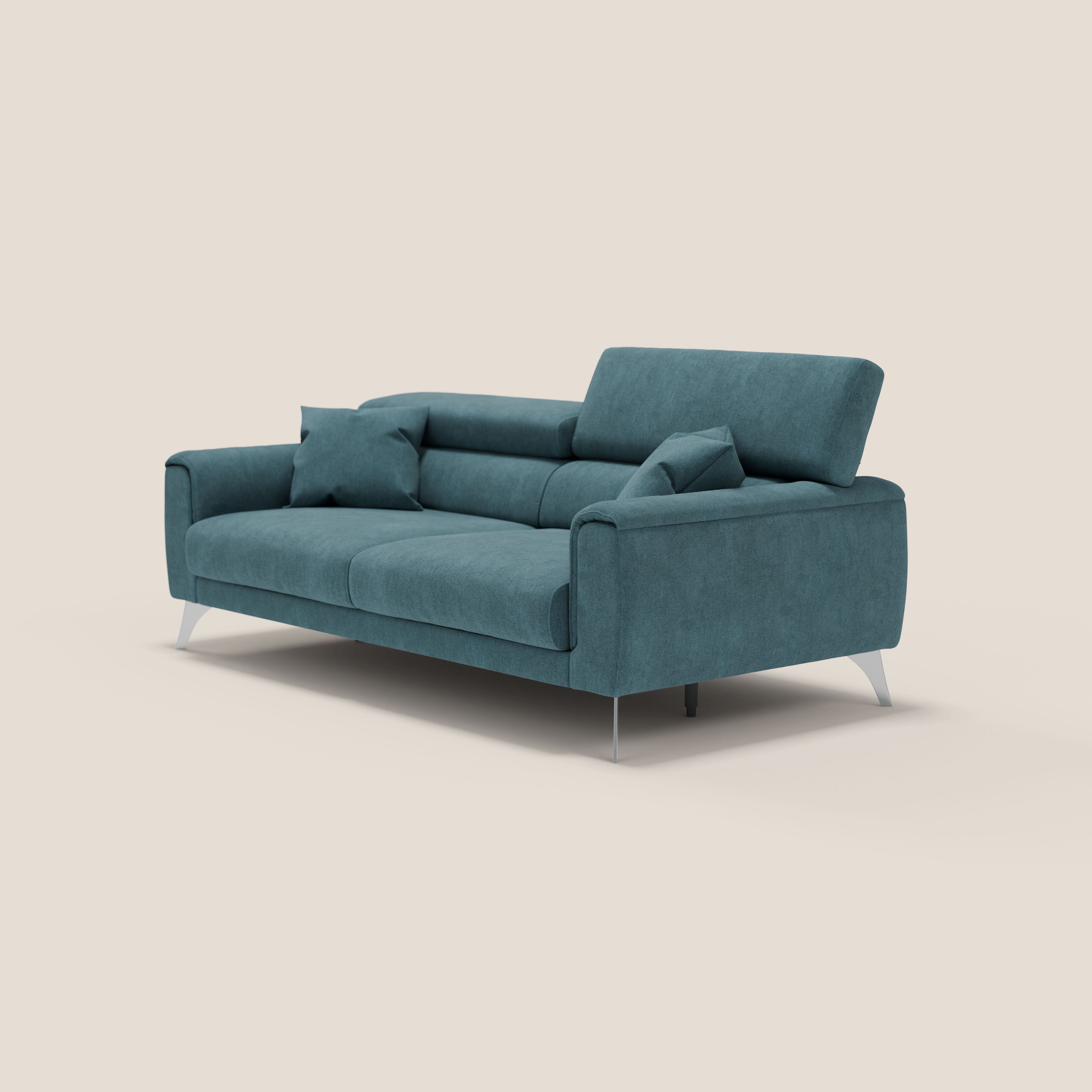 Caravaggio divano con sedute allungabili e poggiatesta reclinabili in tessuto impermeabile T02 petrolio - divani.store