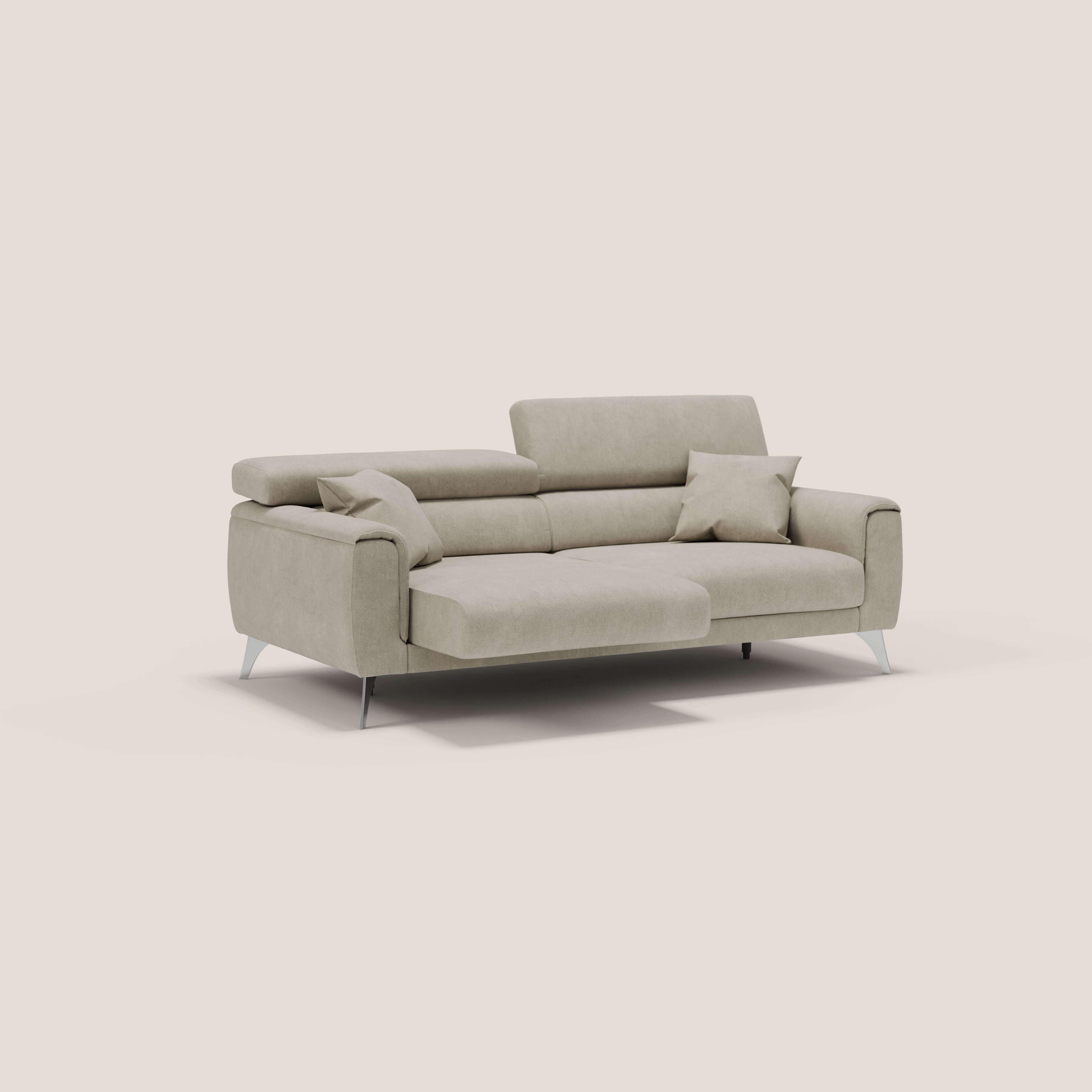 Caravaggio divano con sedute allungabili e poggiatesta reclinabili in tessuto impermeabile T02 panna - divani.store