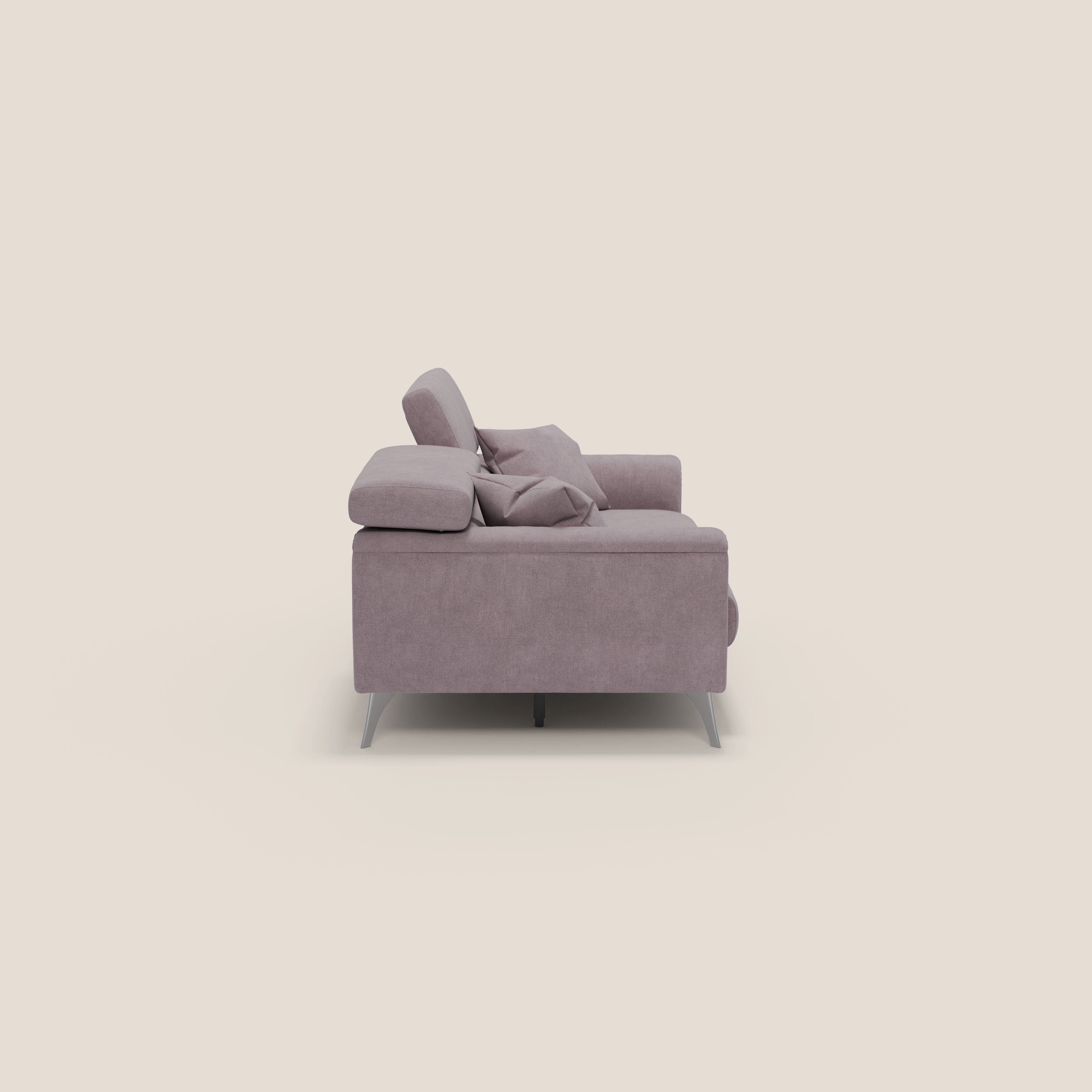 Caravaggio divano con sedute allungabili e poggiatesta reclinabili in tessuto impermeabile T02 rosa - divani.store