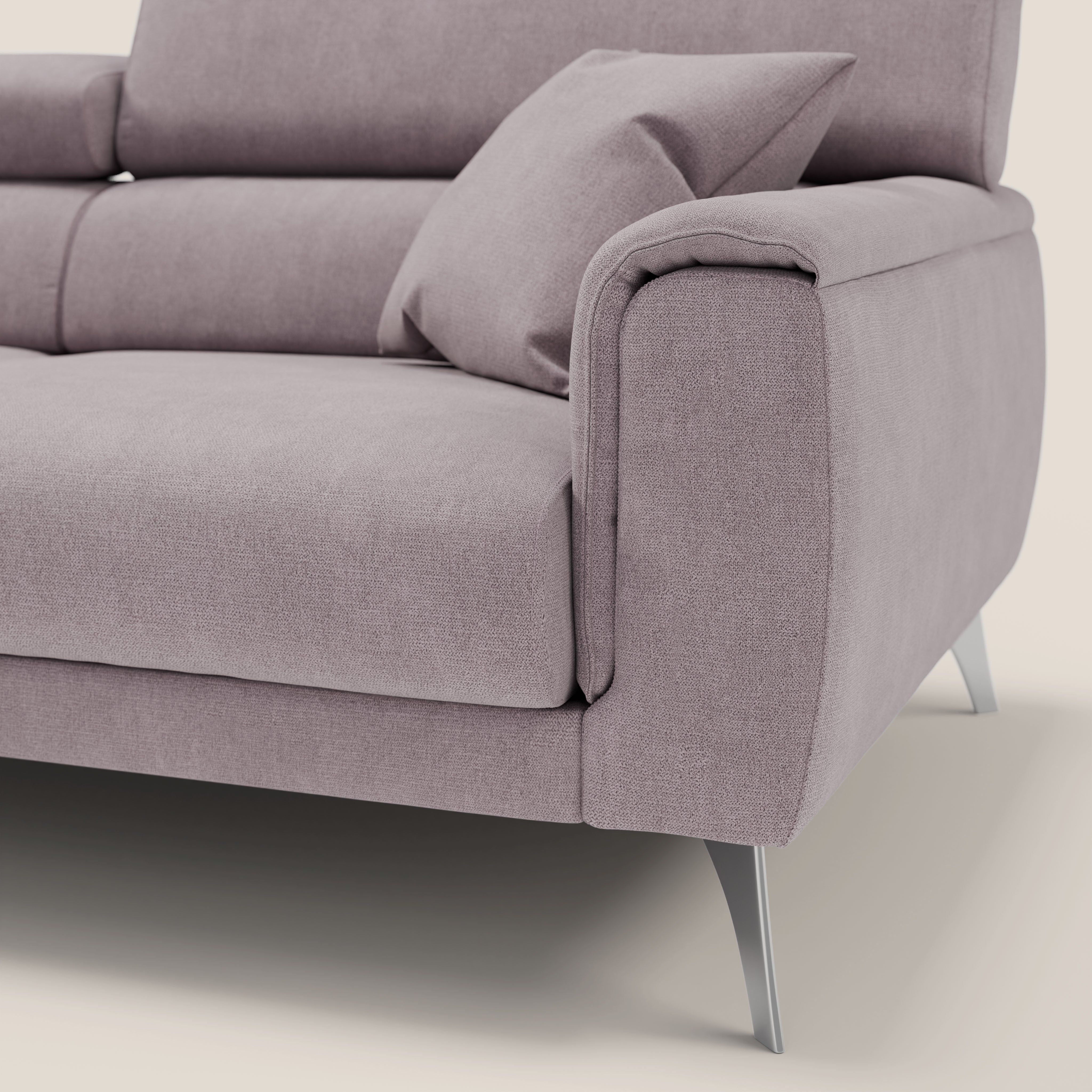 Caravaggio divano con sedute allungabili e poggiatesta reclinabili in tessuto impermeabile T02 rosa - divani.store