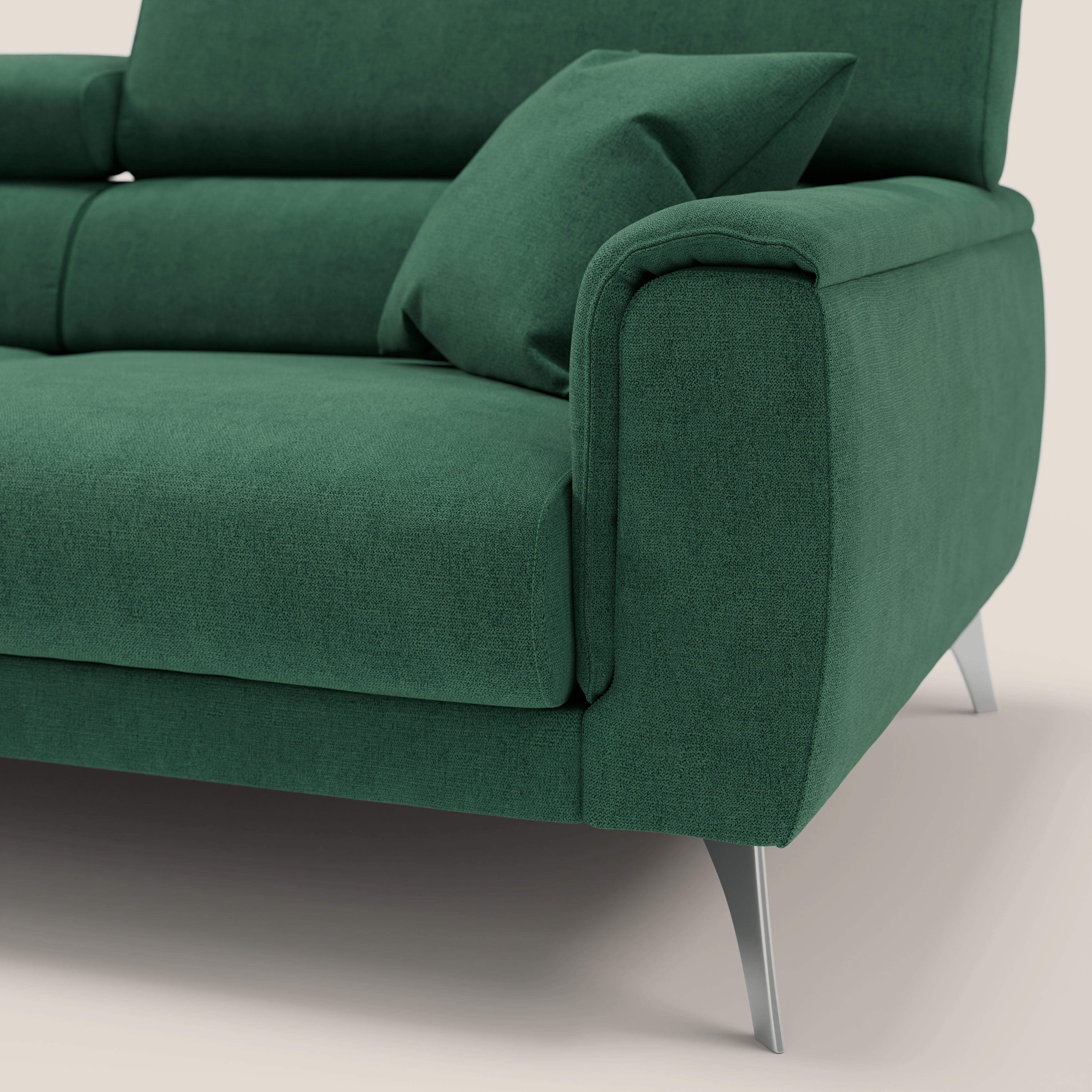 Caravaggio divano con sedute allungabili e poggiatesta reclinabili in tessuto impermeabile T02 verde - divani.store