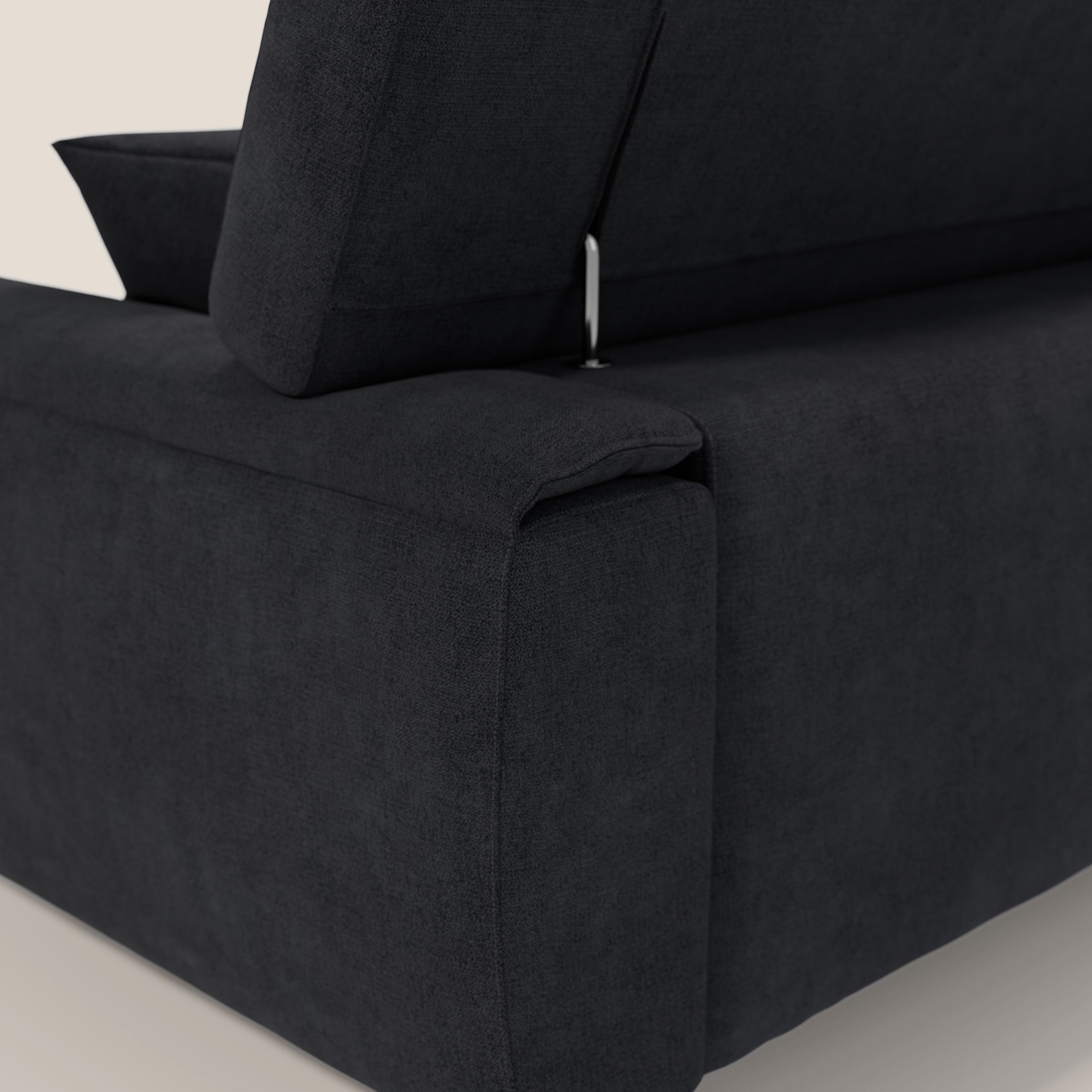 Caravaggio divano con sedute allungabili e poggiatesta reclinabili in tessuto impermeabile T02 nero - divani.store