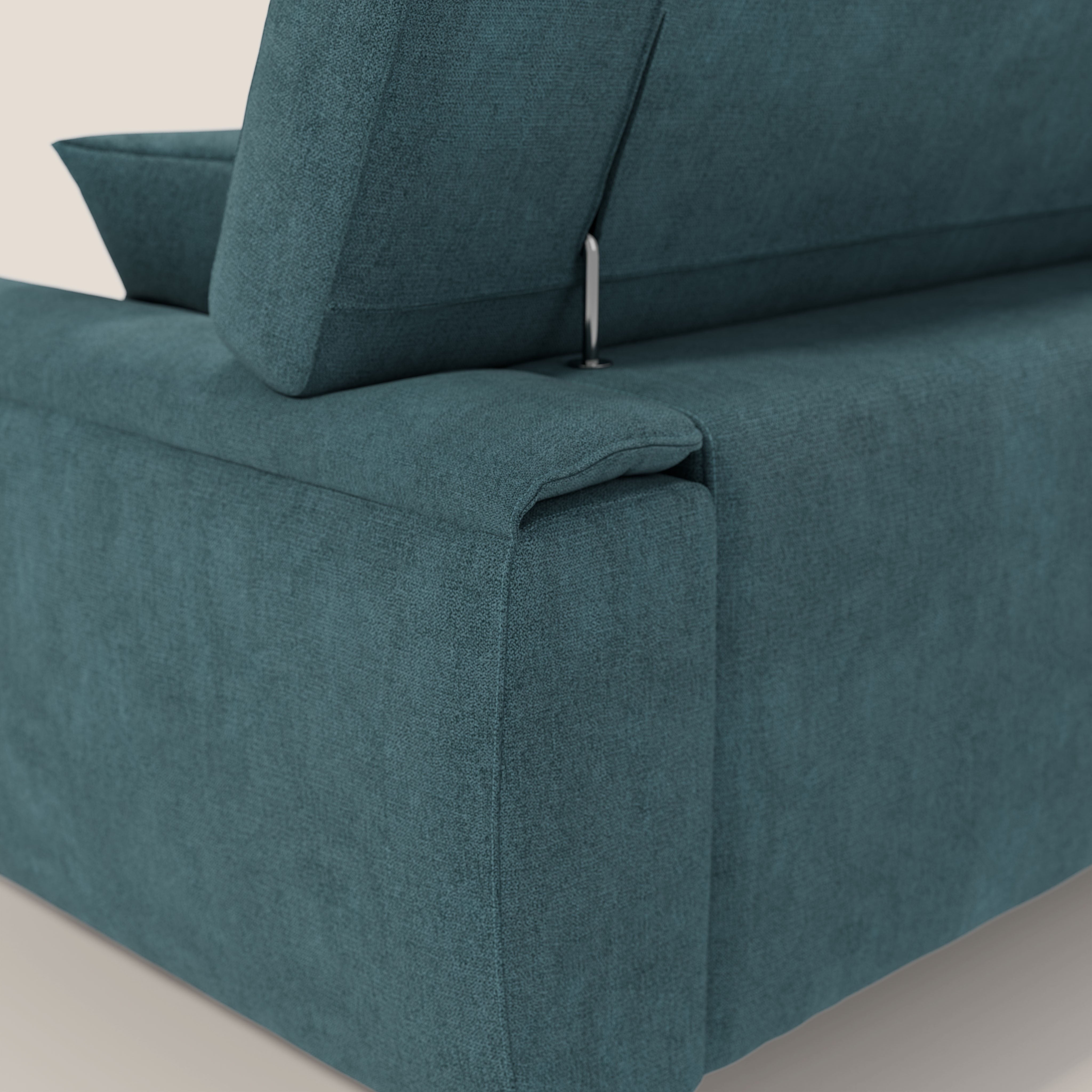 Caravaggio divano con sedute allungabili e poggiatesta reclinabili in tessuto impermeabile T02 petrolio - divani.store