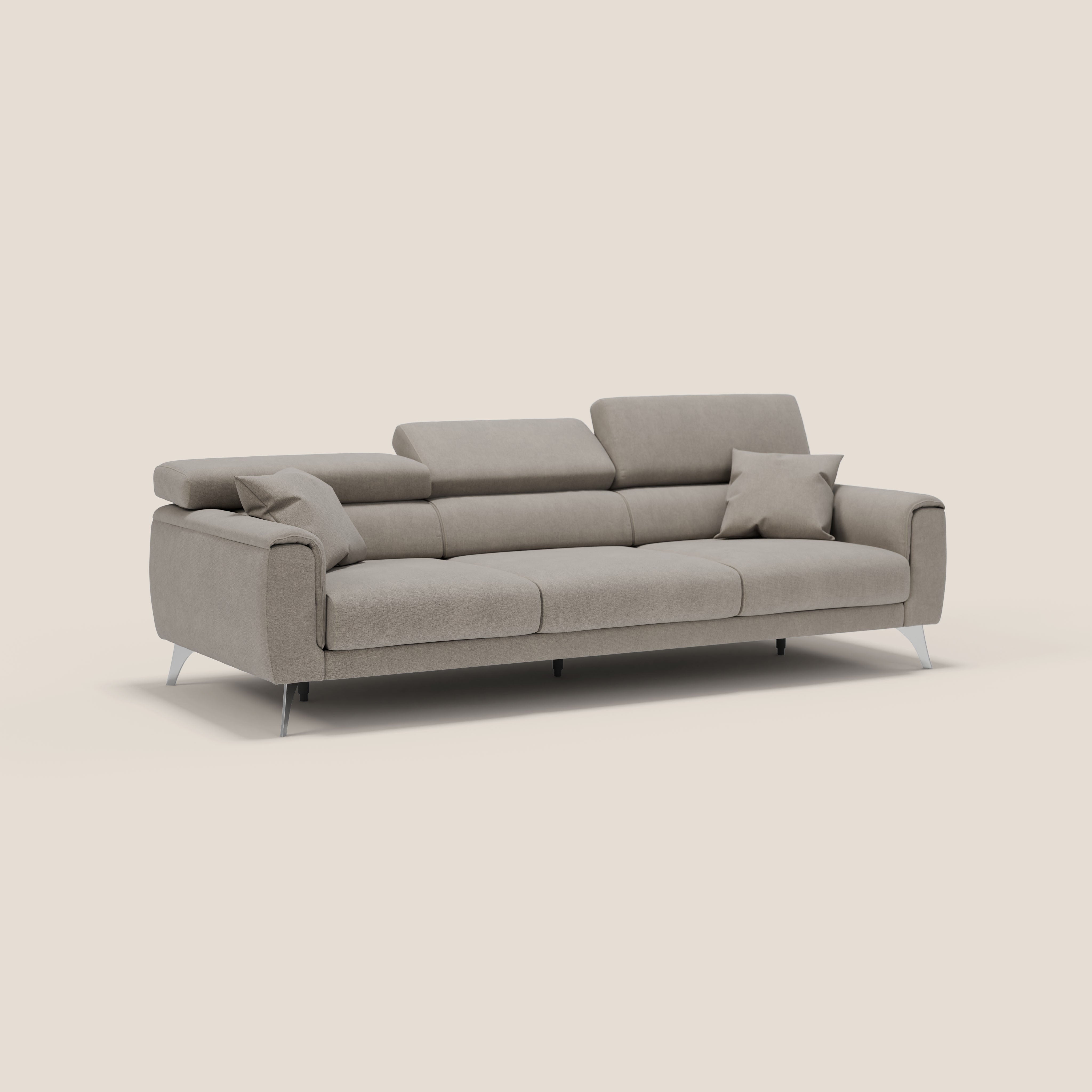 Caravaggio divano con 3 sedute allungabili indipendenti e poggiatesta reclinabili in tessuto impermeabile T02 beige - divani.store