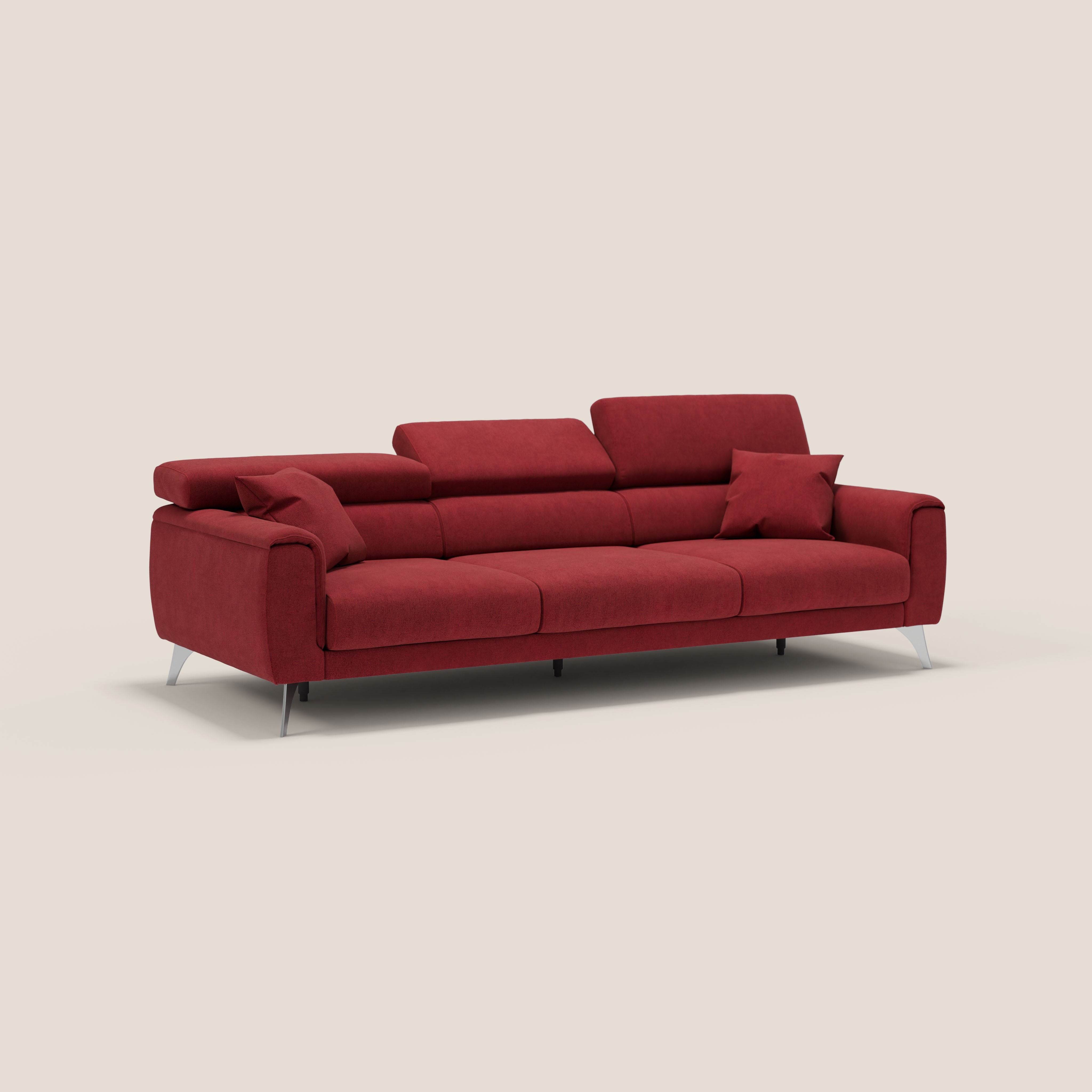 Caravaggio divano con 3 sedute allungabili indipendenti e poggiatesta reclinabili in tessuto impermeabile T02 rosso - divani.store