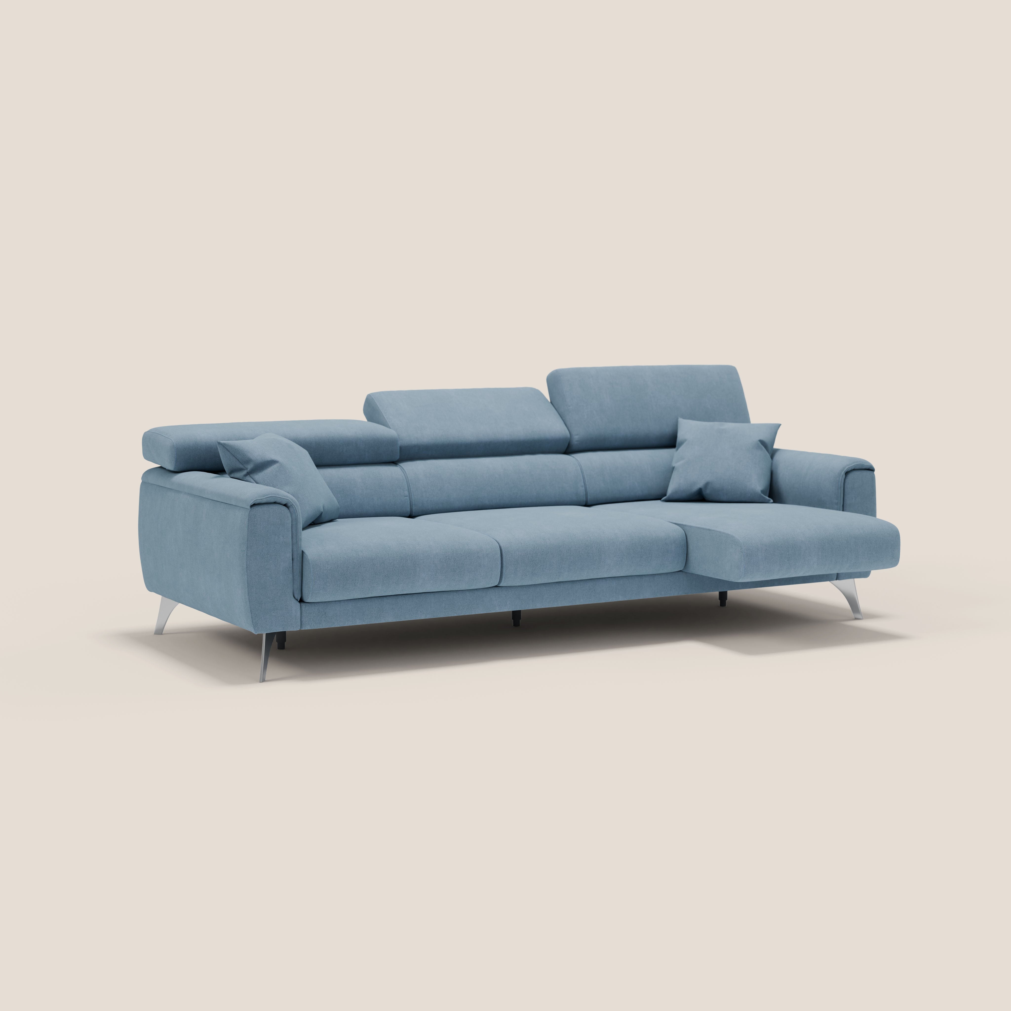 Caravaggio divano con 3 sedute allungabili indipendenti e poggiatesta reclinabili in tessuto impermeabile T02 carta da zucchero - divani.store