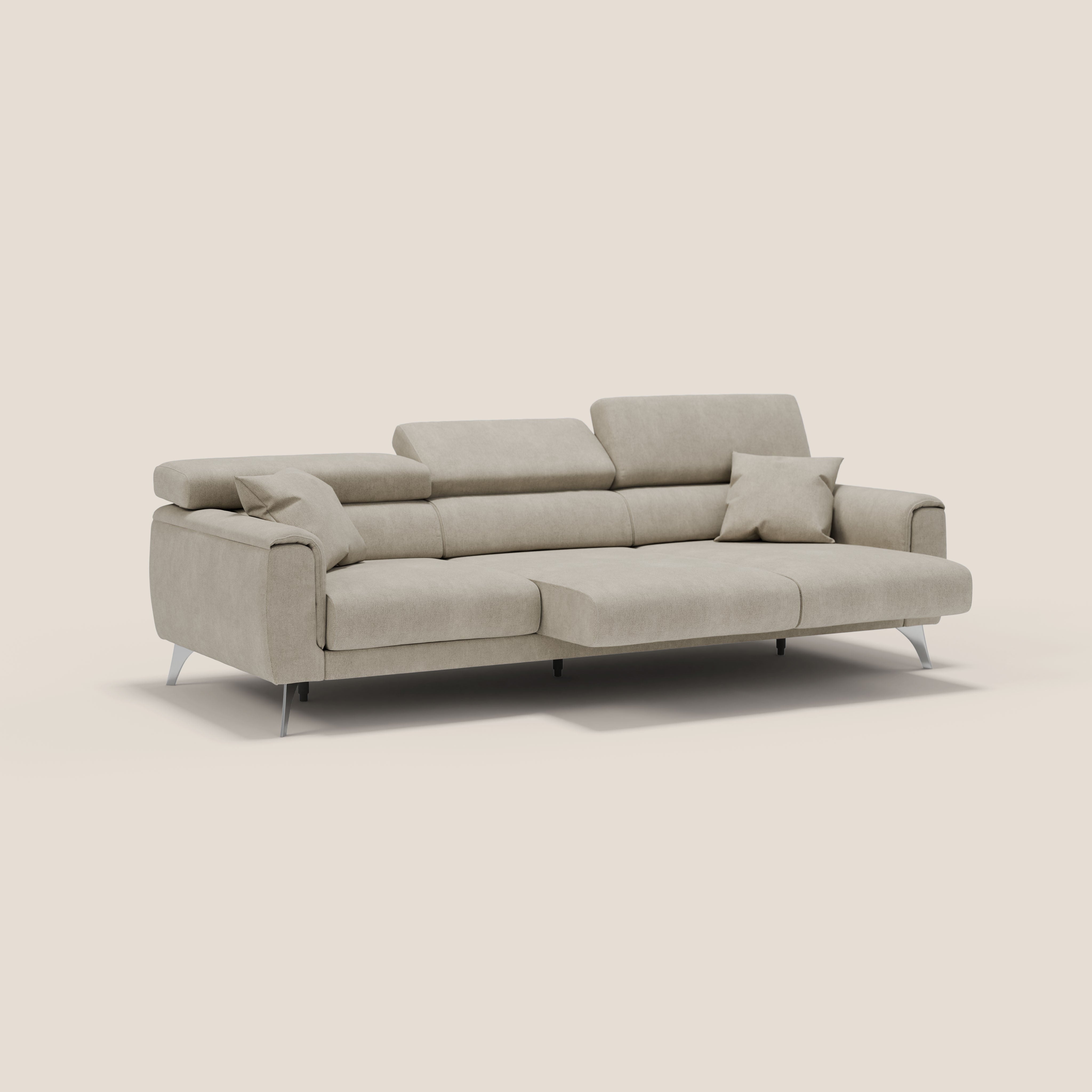 Caravaggio divano con 3 sedute allungabili indipendenti e poggiatesta reclinabili in tessuto impermeabile T02 panna - divani.store