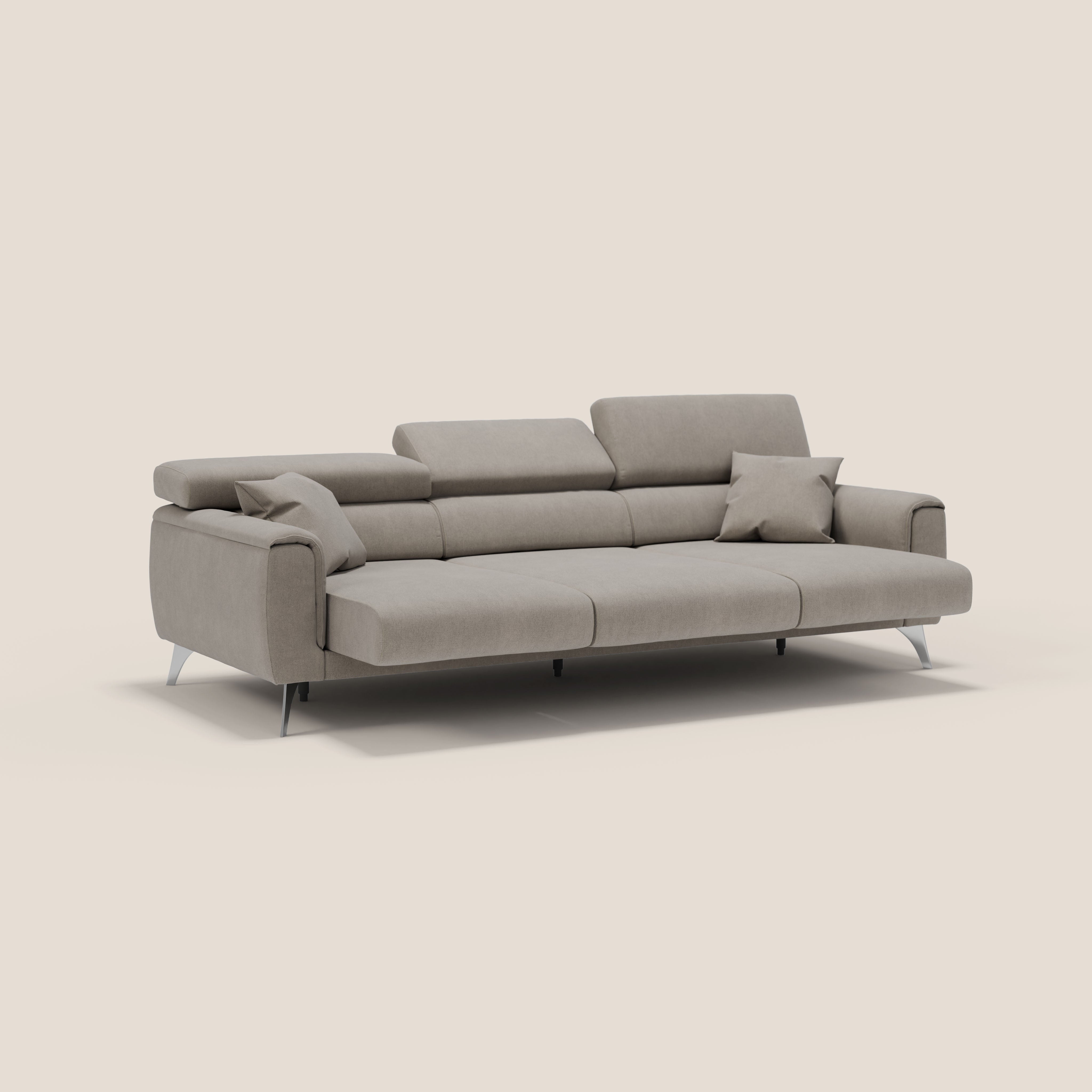 Caravaggio divano con 3 sedute allungabili indipendenti e poggiatesta reclinabili in tessuto impermeabile T02 beige - divani.store