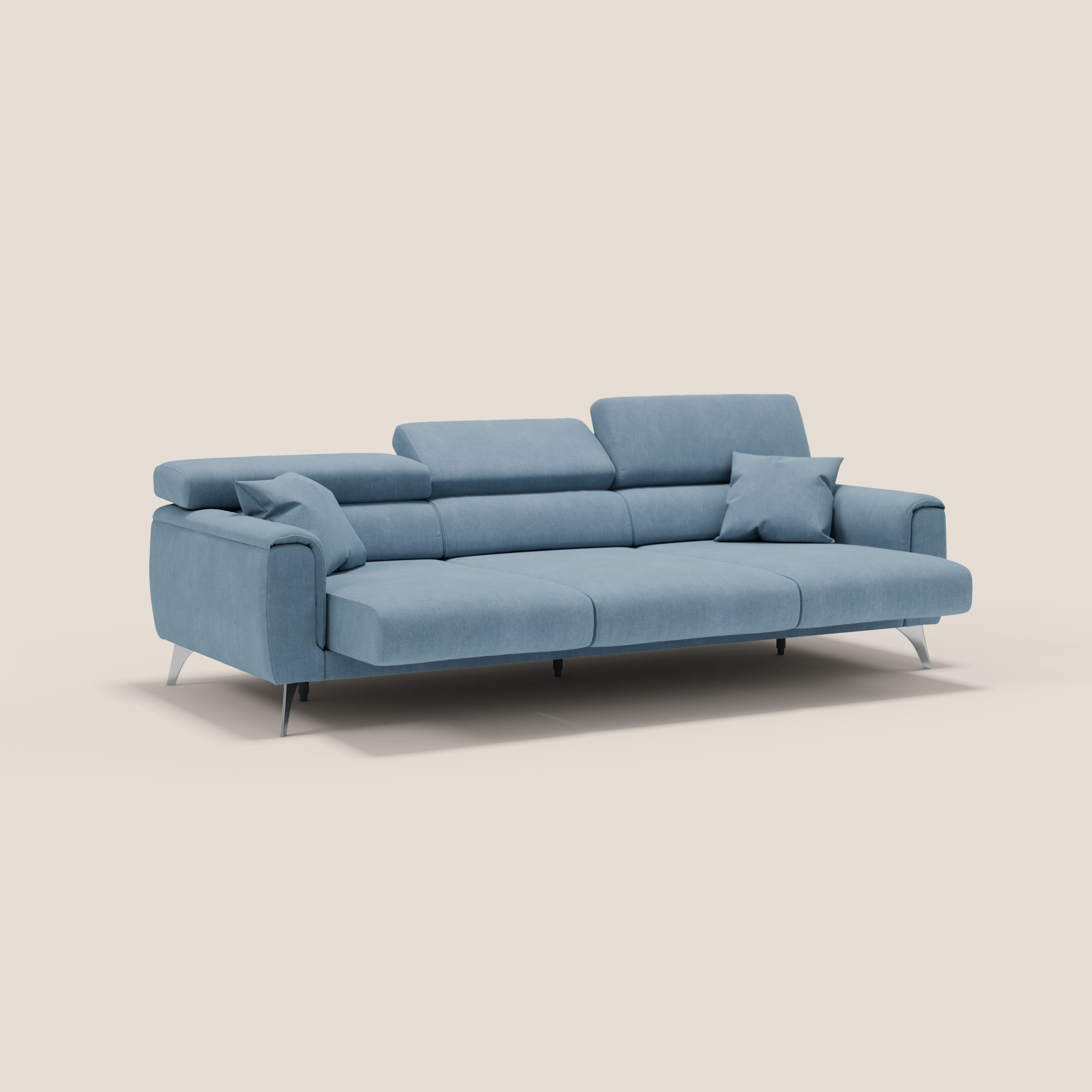 Caravaggio divano con 3 sedute allungabili indipendenti e poggiatesta reclinabili in tessuto impermeabile T02 carta da zucchero - divani.store