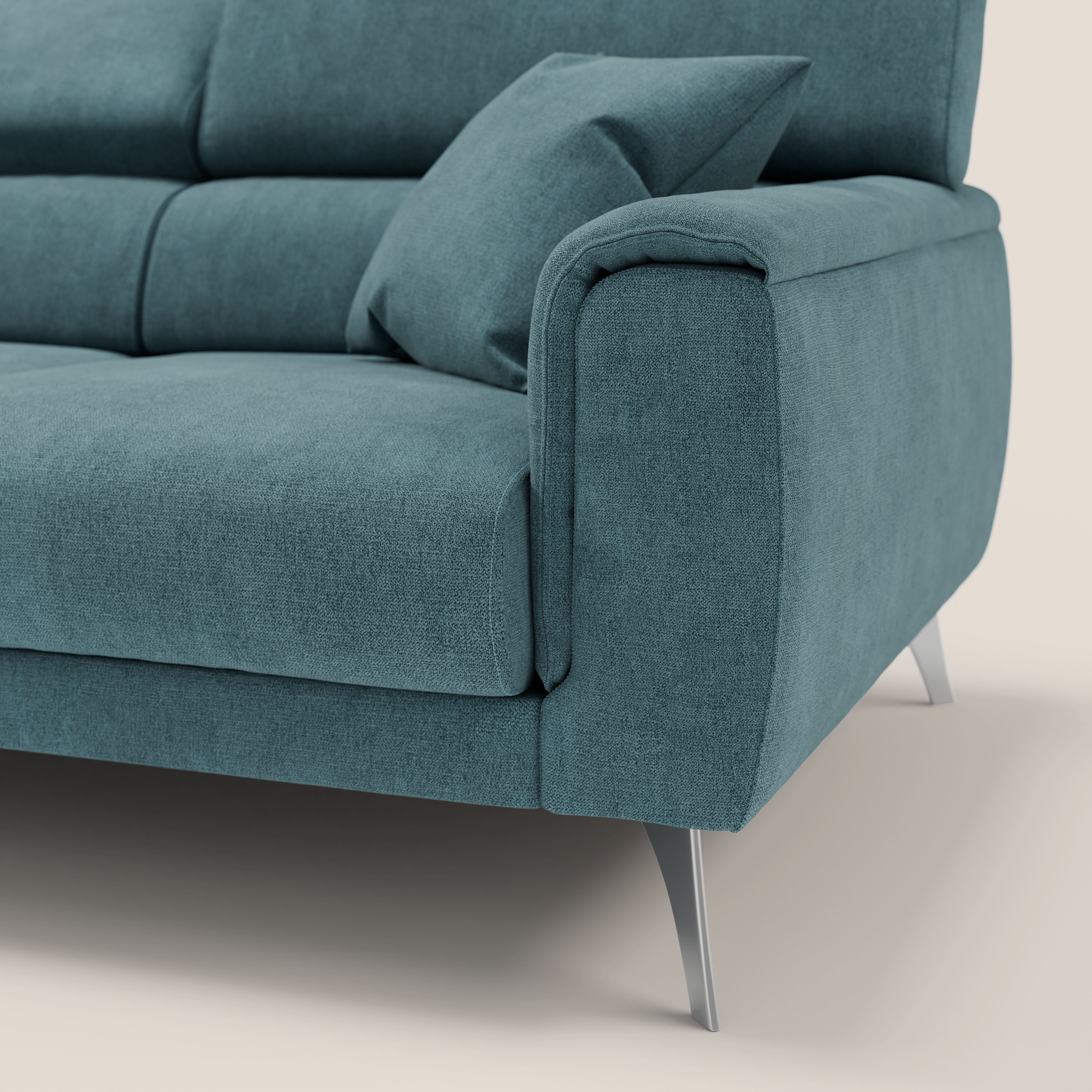 Caravaggio divano con 3 sedute allungabili indipendenti e poggiatesta reclinabili in tessuto impermeabile T02 petrolio - divani.store