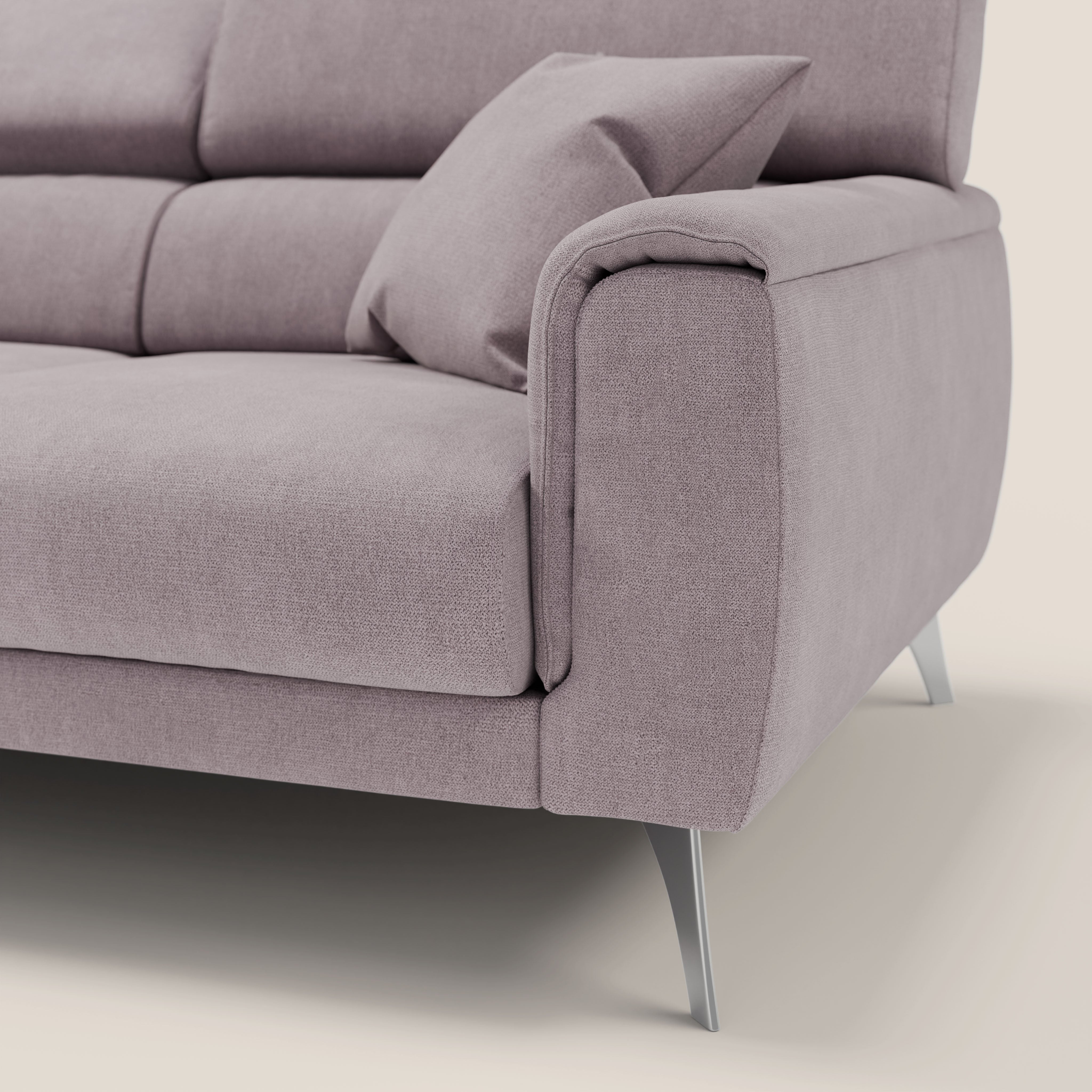 Caravaggio divano con 3 sedute allungabili indipendenti e poggiatesta reclinabili in tessuto impermeabile T02 rosa - divani.store