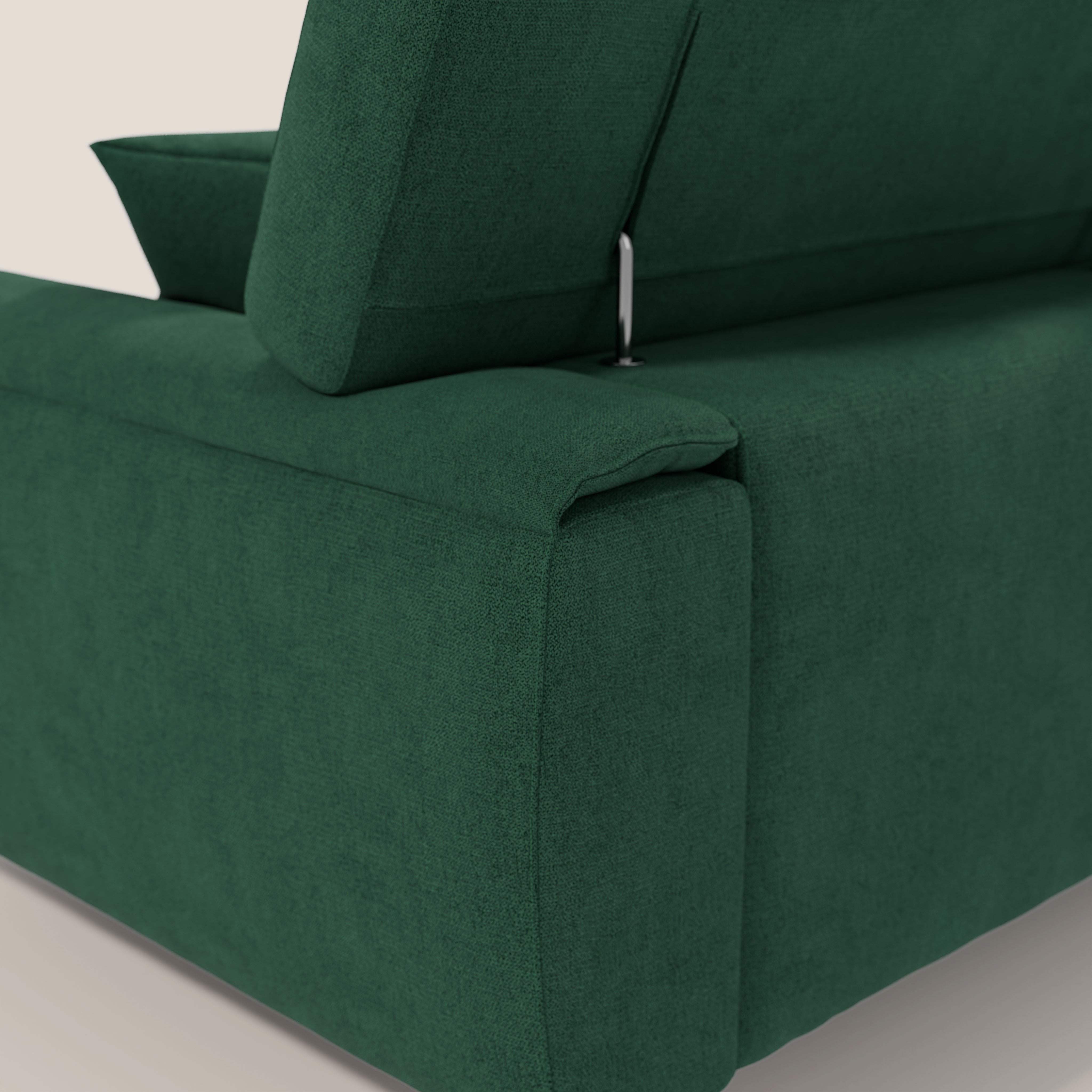 Caravaggio divano con 3 sedute allungabili indipendenti e poggiatesta reclinabili in tessuto impermeabile T02 verde - divani.store