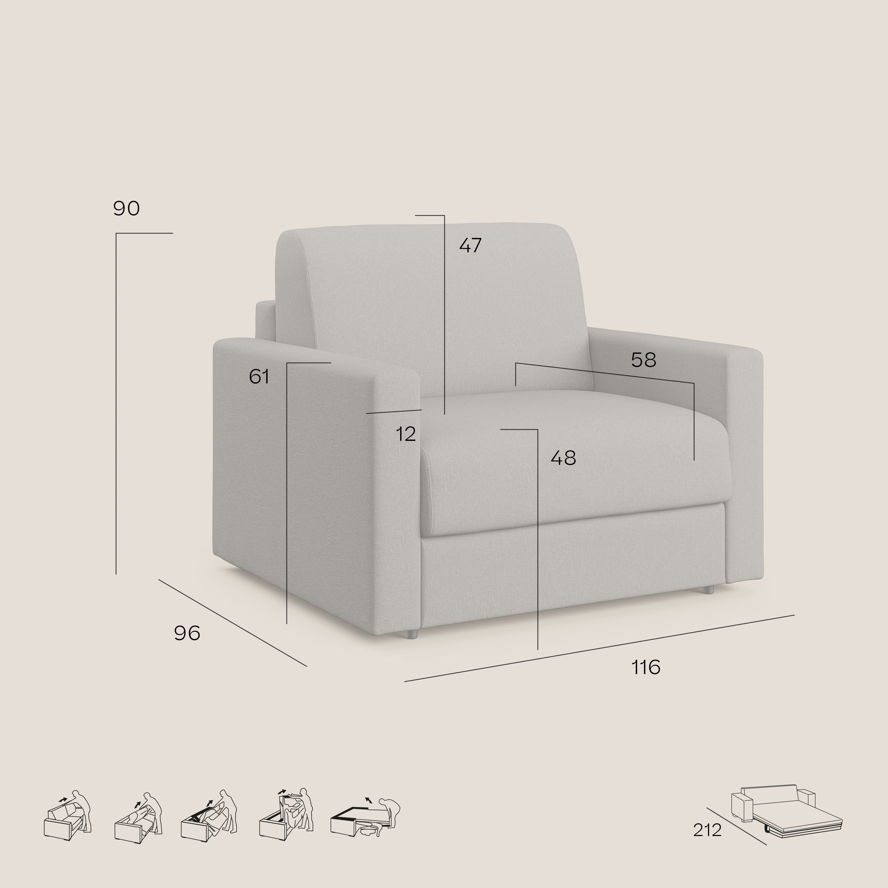 Chris poltrona letto in tessuto impermeabile T13 blu - divani.store