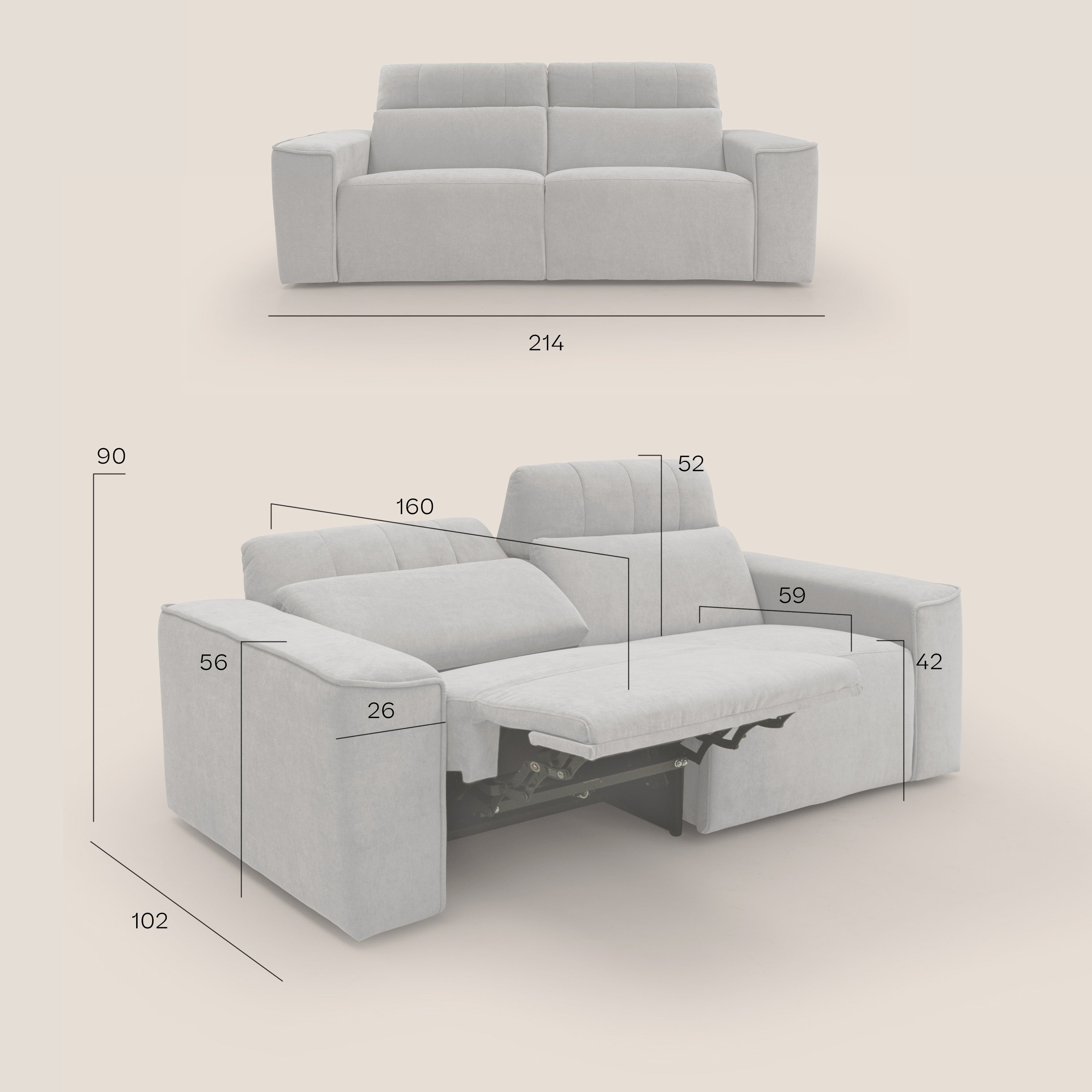 Clark Divano modulare con opzione relax elettrico in tessuto smacchiabile impermeabile T17 - divani.store