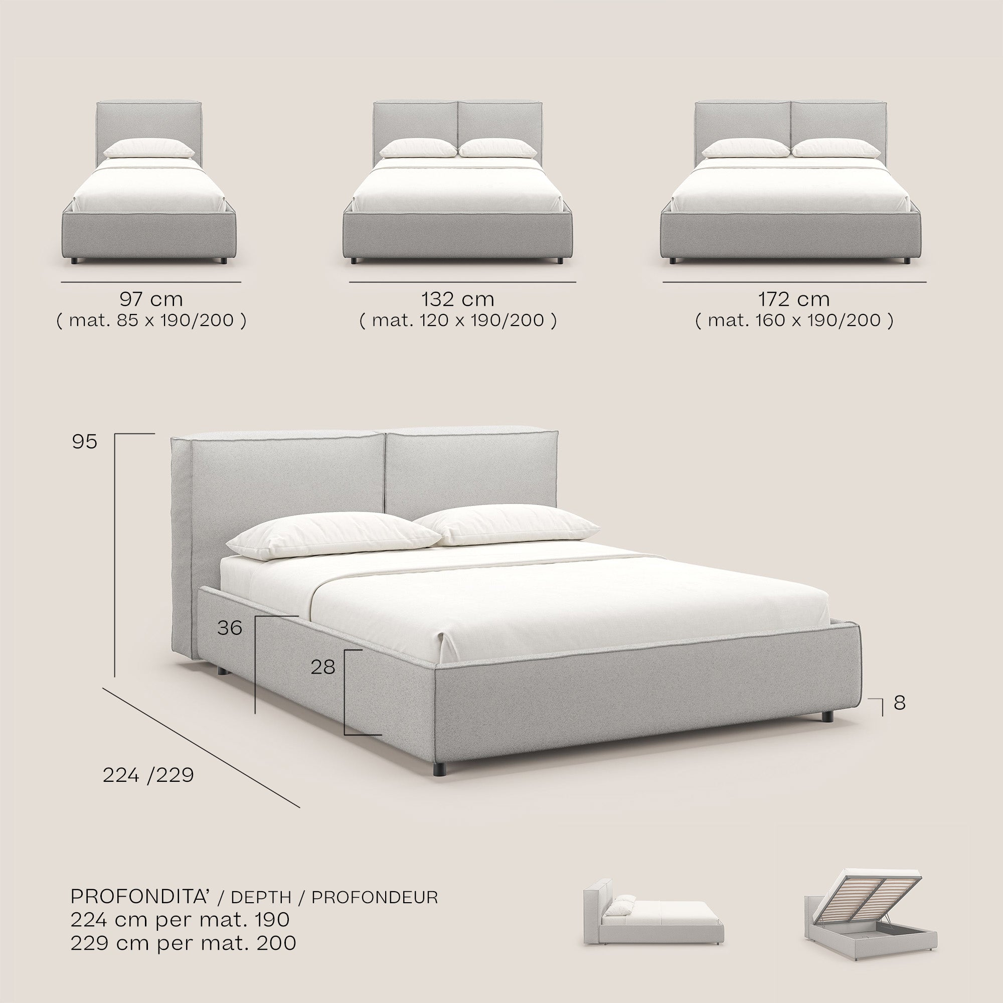 Cocoon letto imbottito contenitore sfoderabile in bouclet impermeabile T07 grigio - divani.store