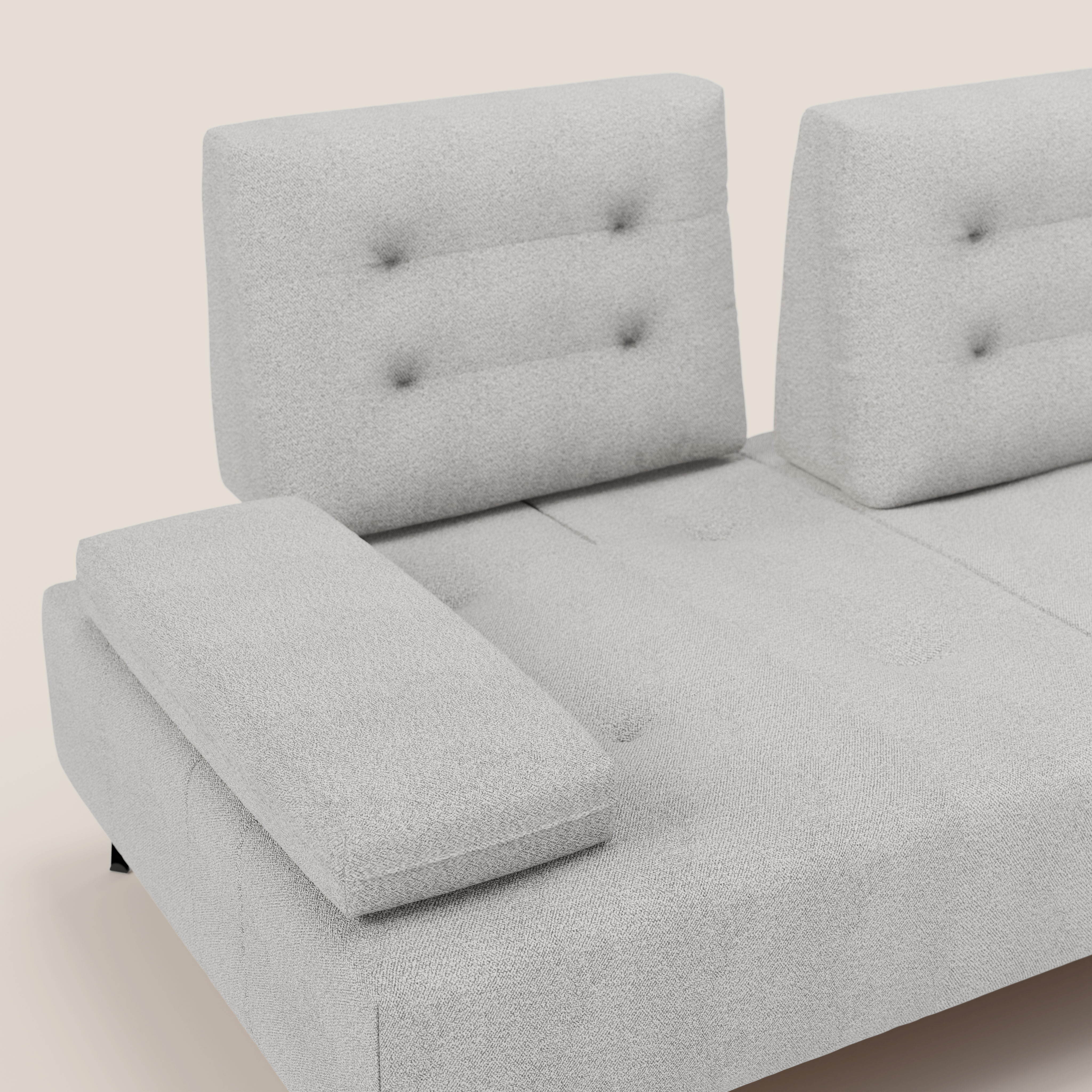 Lugano Divano 3 posti con schienali e braccioli traslanti in morbido bouclé impermeabile T07 - divani.store