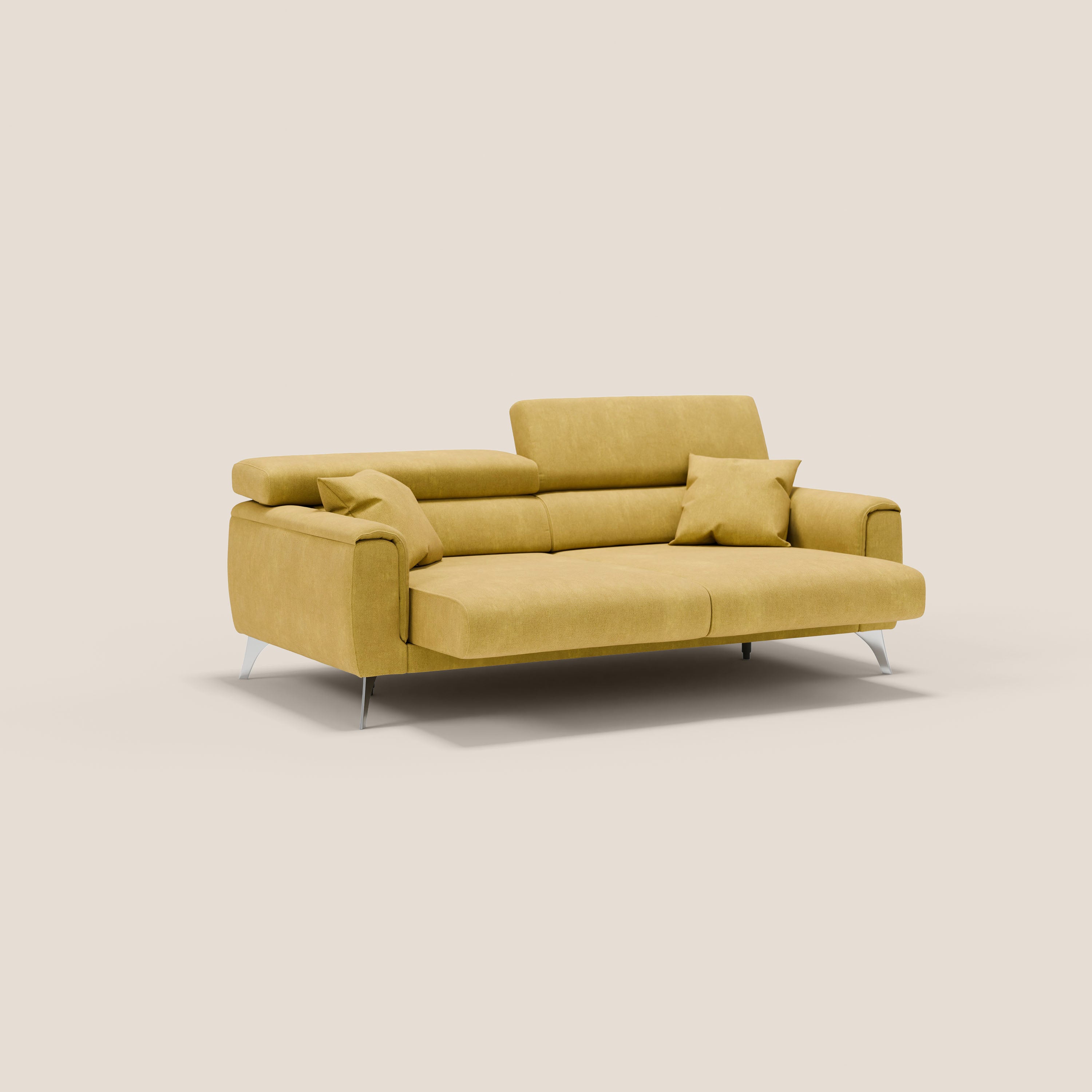 Caravaggio divano con sedute allungabili e poggiatesta reclinabili in tessuto impermeabile T02 giallo - divani.store