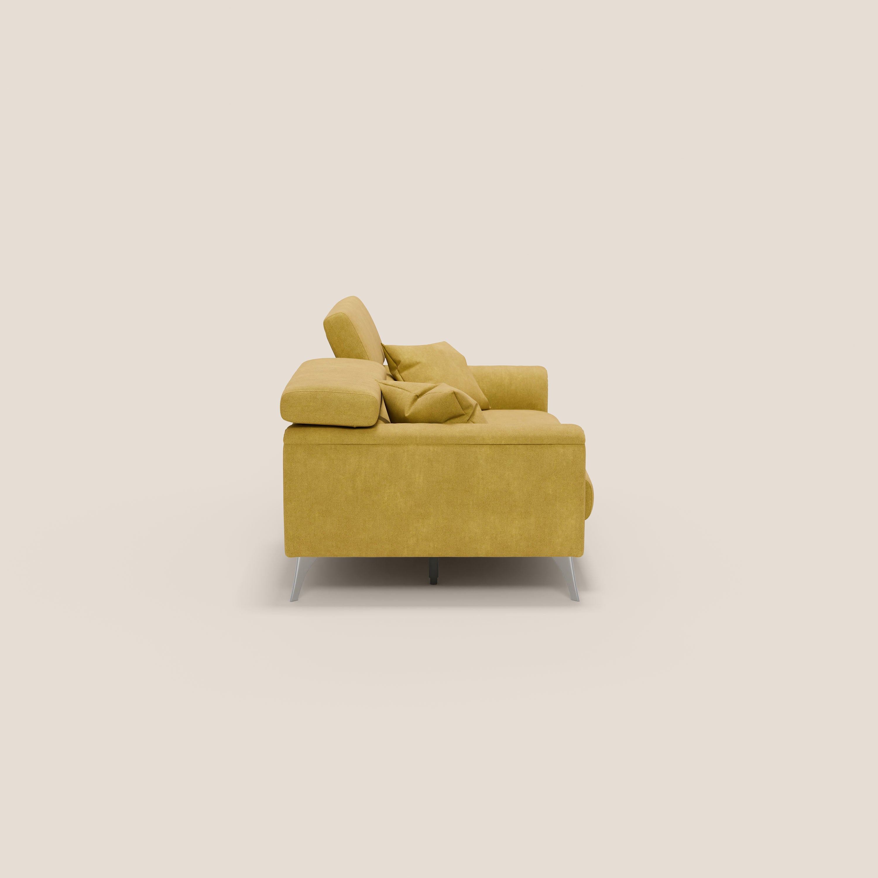 Caravaggio divano con sedute allungabili e poggiatesta reclinabili in tessuto impermeabile T02 giallo - divani.store