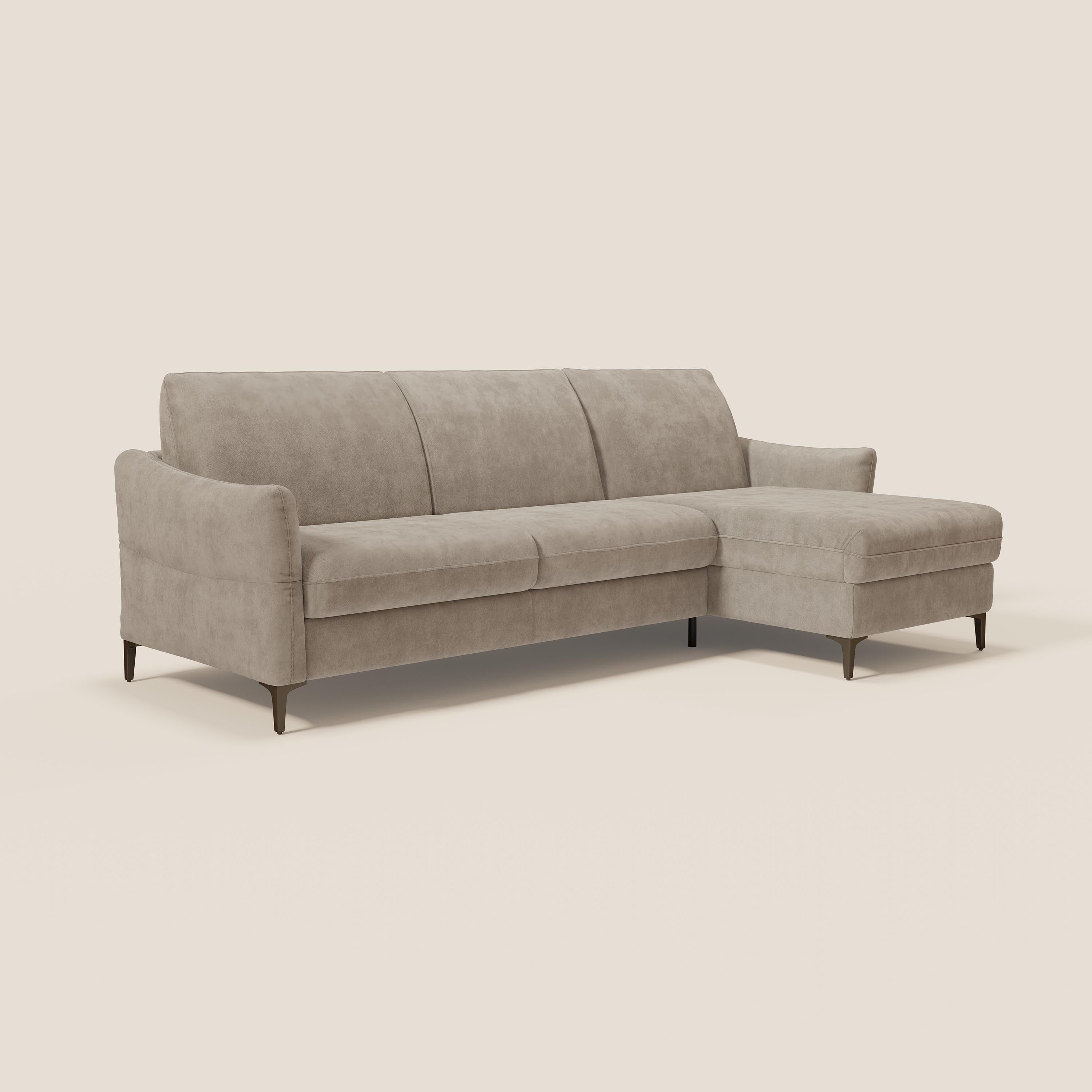 Dalia divano letto angolare con materasso alto 18 cm piedini alti e penisola contenitore in tessuto smacchiabile T17 - divani.store