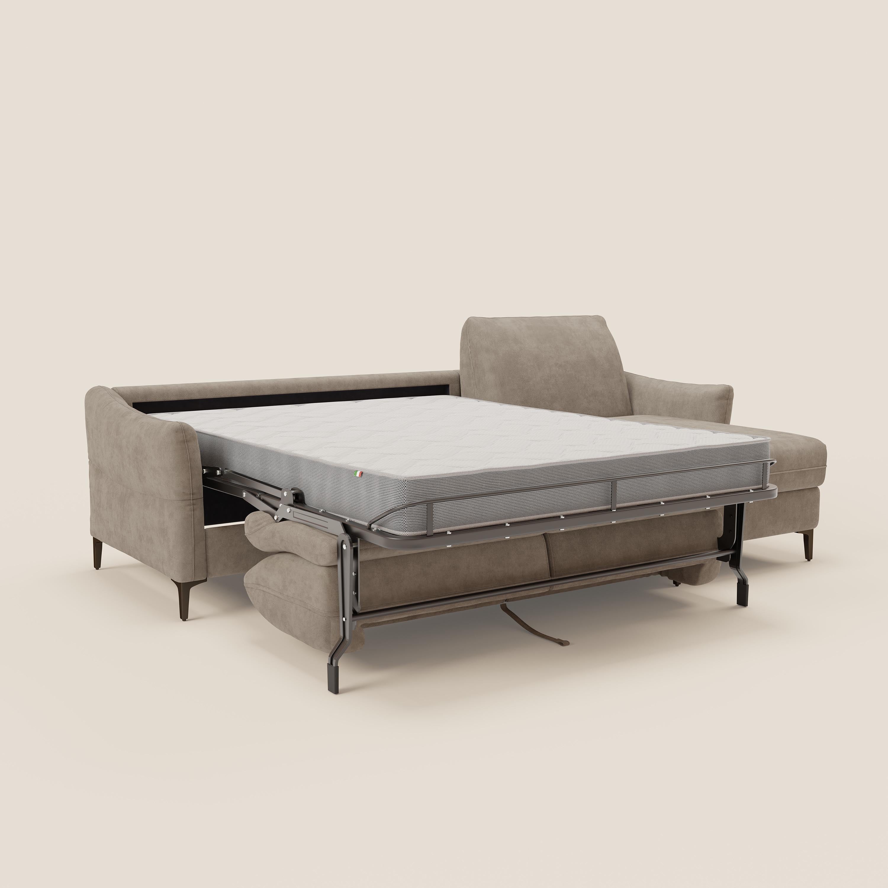Dalia divano letto angolare con materasso alto 18 cm piedini alti e penisola contenitore in tessuto smacchiabile T17 - divani.store