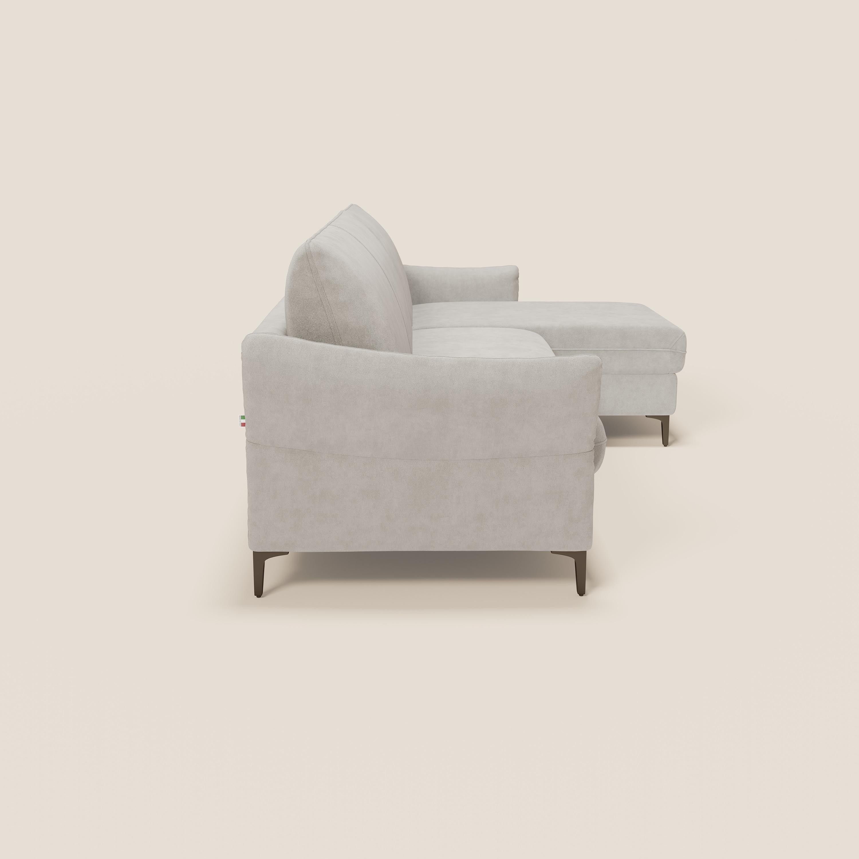 Dalia divano letto angolare con materasso alto 18 cm piedini alti e penisola contenitore in tessuto smacchiabile T17 - divani.store