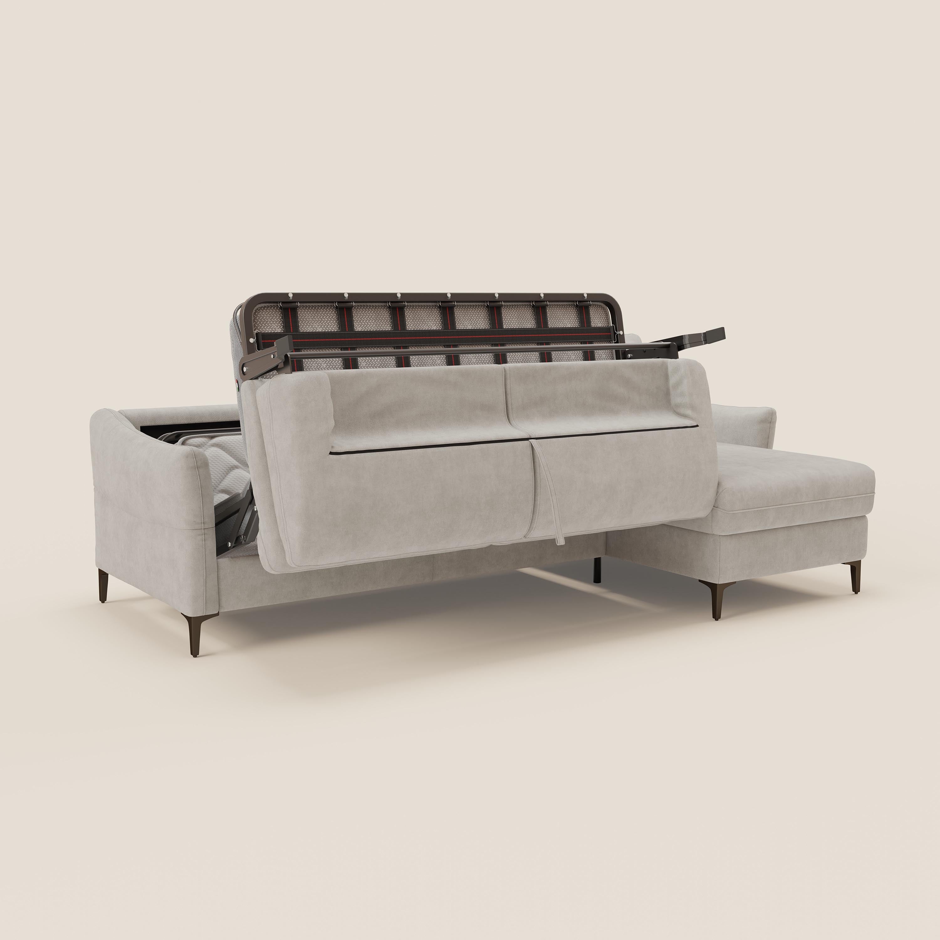 Dalia divano letto angolare con materasso alto 18 cm piedini alti e penisola contenitore in tessuto smacchiabile T17 - divani.store
