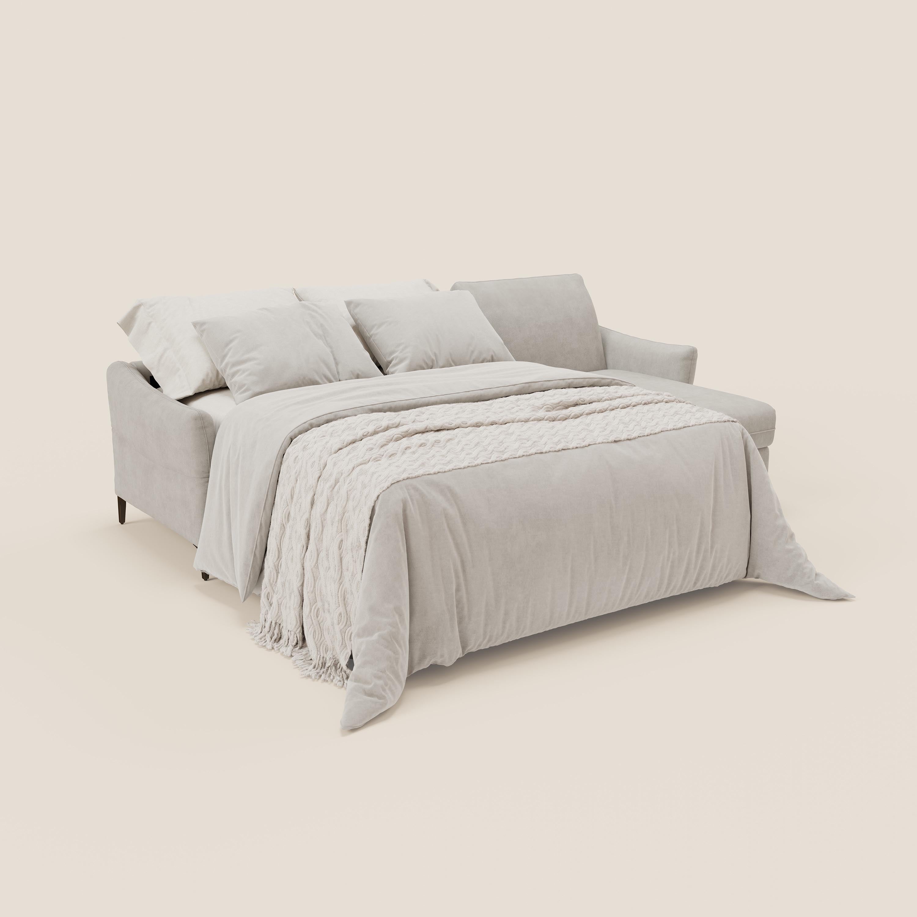 Dalia divano letto angolare con materasso alto 18 cm piedini alti e penisola contenitore in tessuto smacchiabile T17 - divani.store