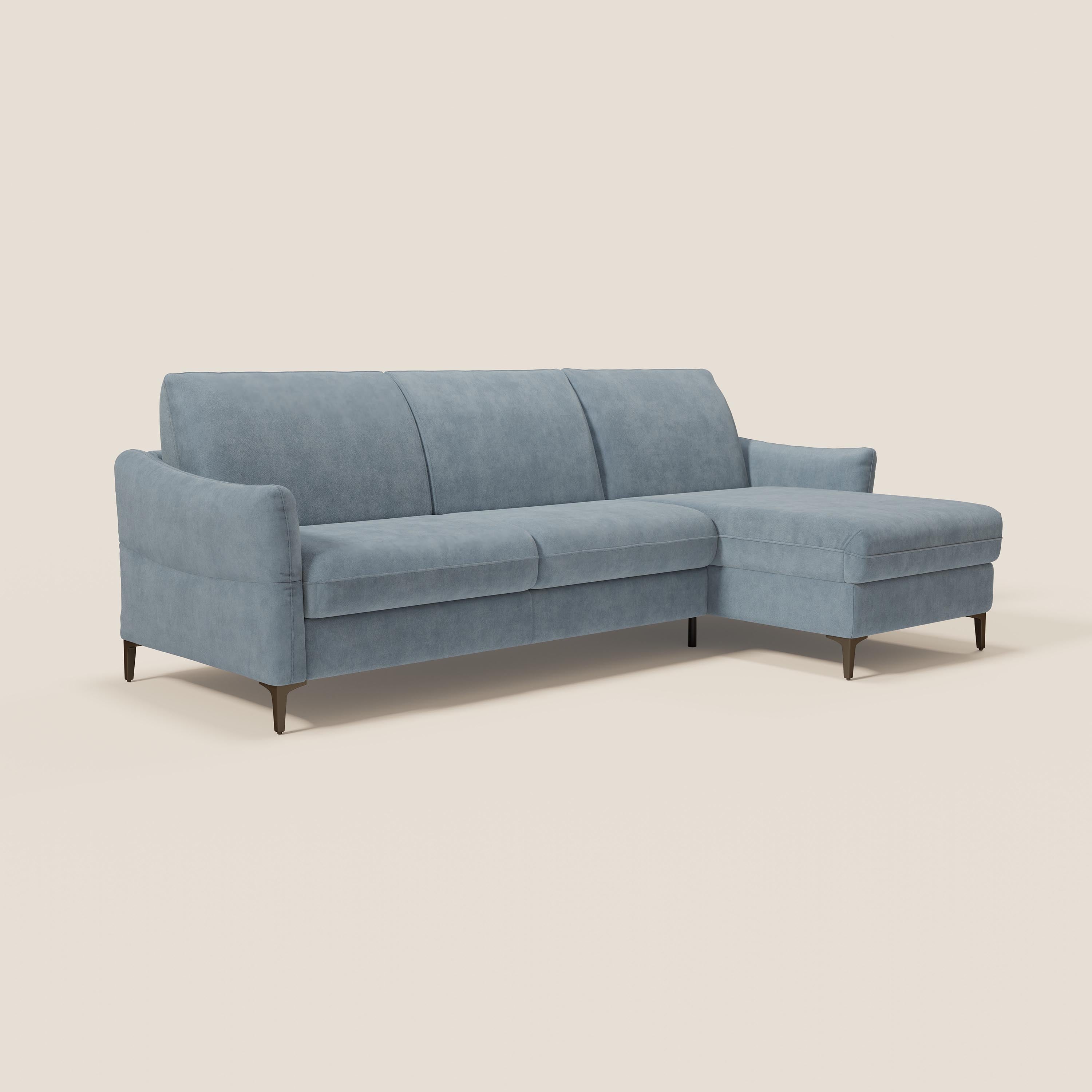 Dalia divano letto angolare con materasso alto 18 cm piedini alti e penisola contenitore in tessuto smacchiabile T17 - divani.store