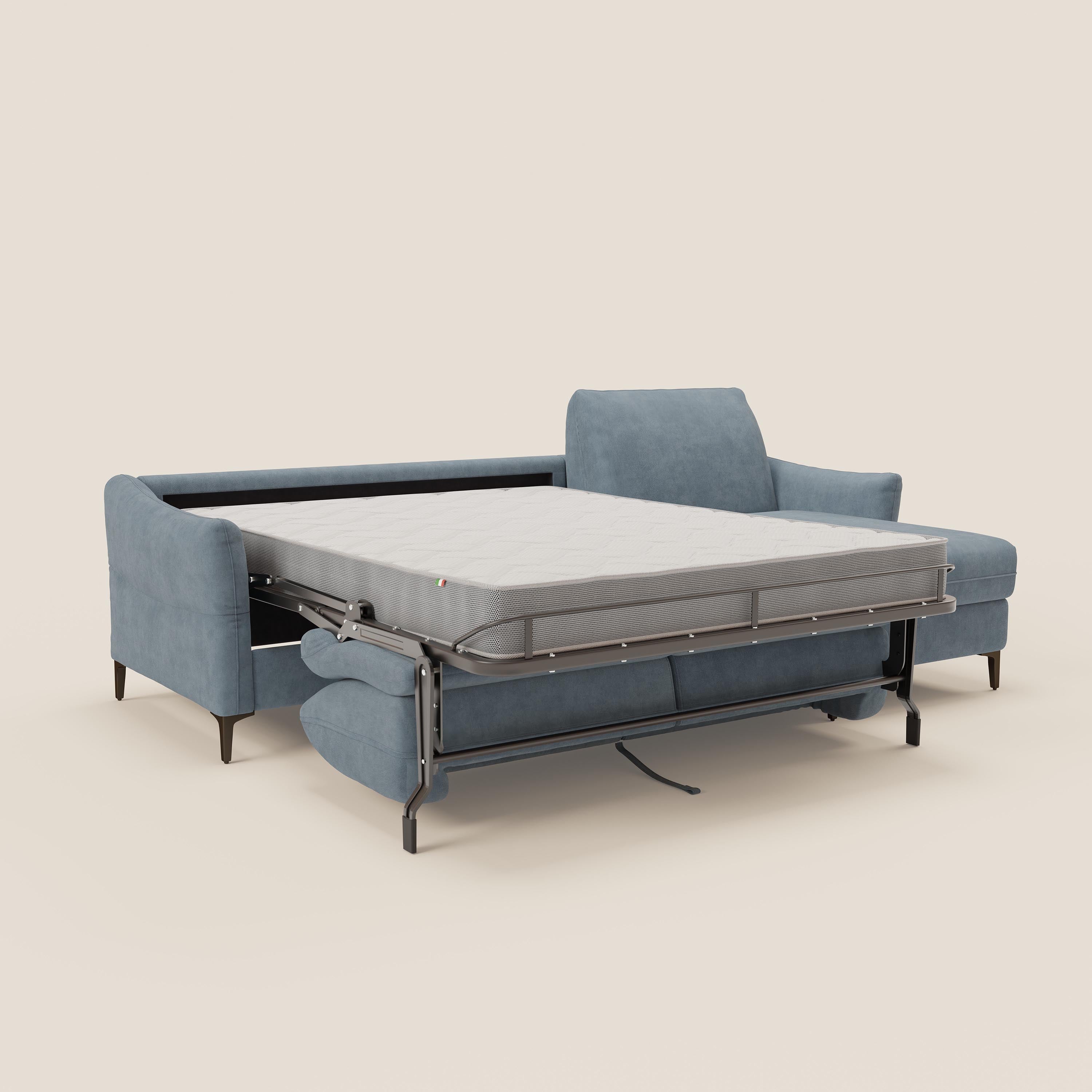 Dalia divano letto angolare con materasso alto 18 cm piedini alti e penisola contenitore in tessuto smacchiabile T17 - divani.store