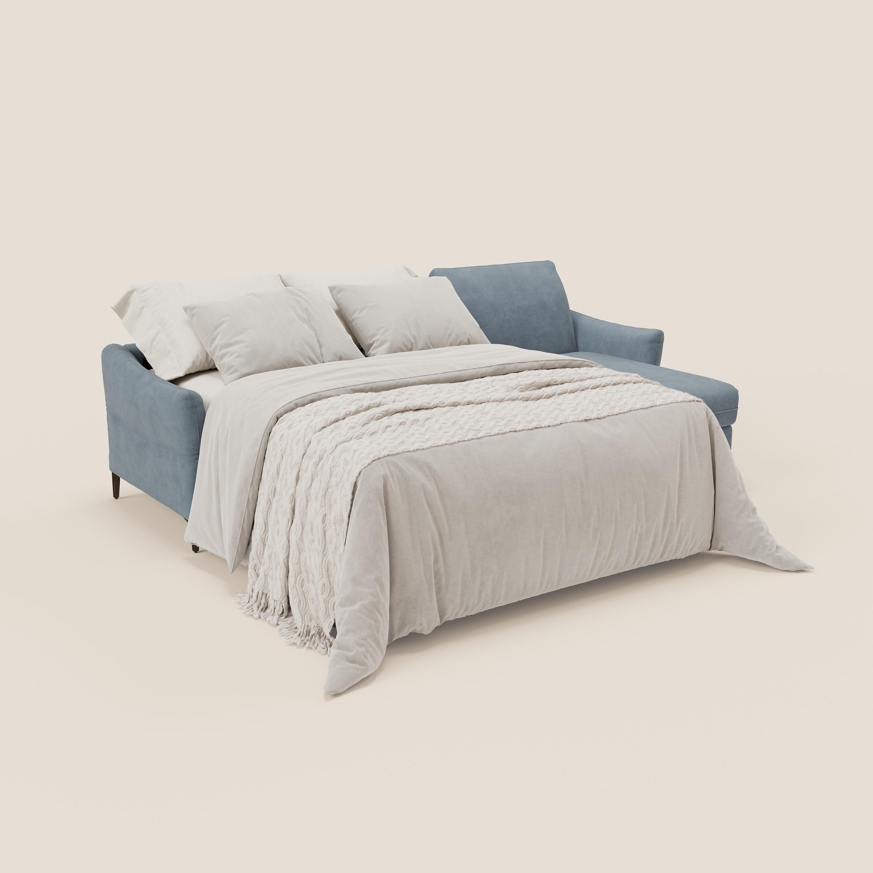 Dalia divano letto angolare con materasso alto 18 cm piedini alti e penisola contenitore in tessuto smacchiabile T17 - divani.store