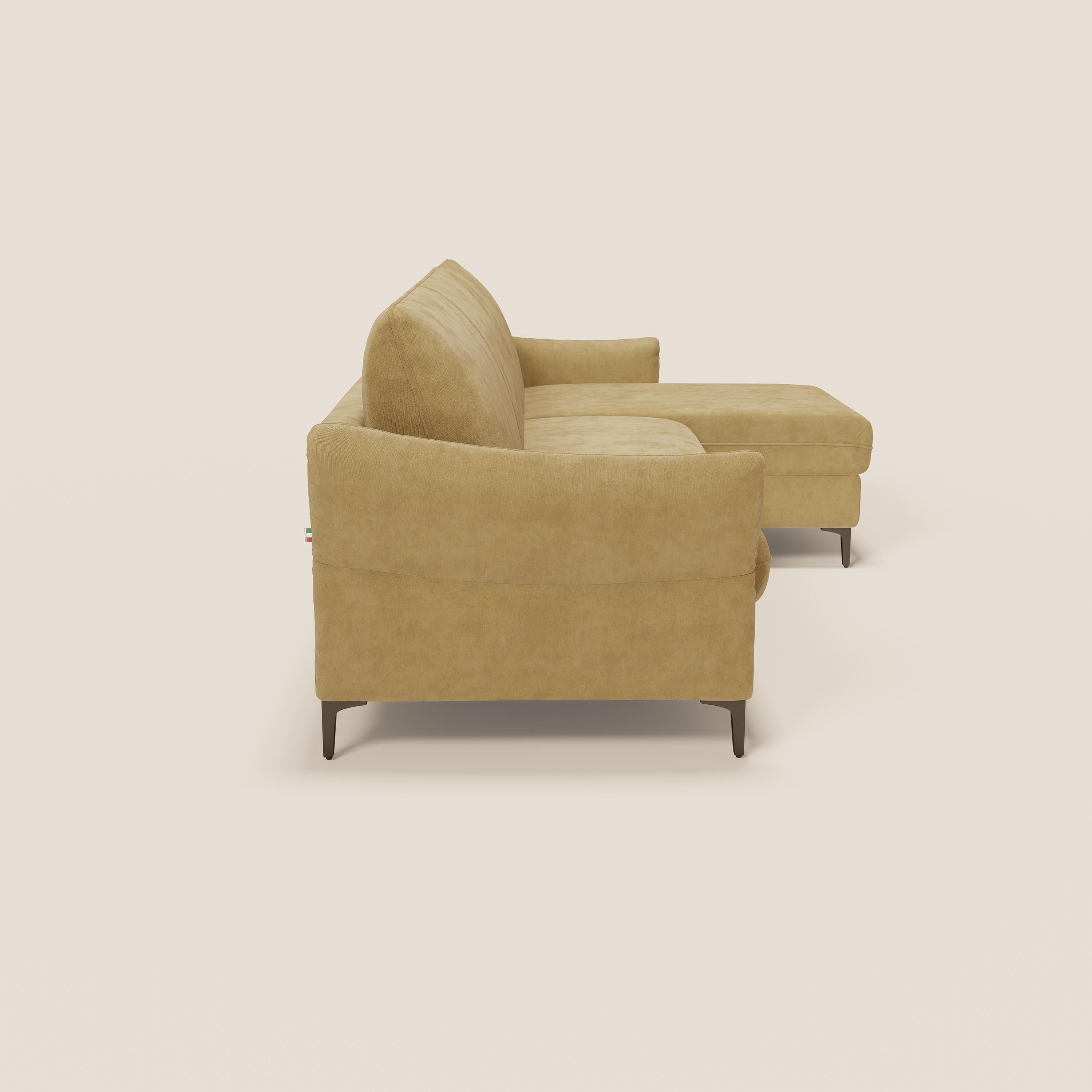 Dalia divano letto angolare con materasso alto 18 cm piedini alti e penisola contenitore in tessuto smacchiabile T17 - divani.store