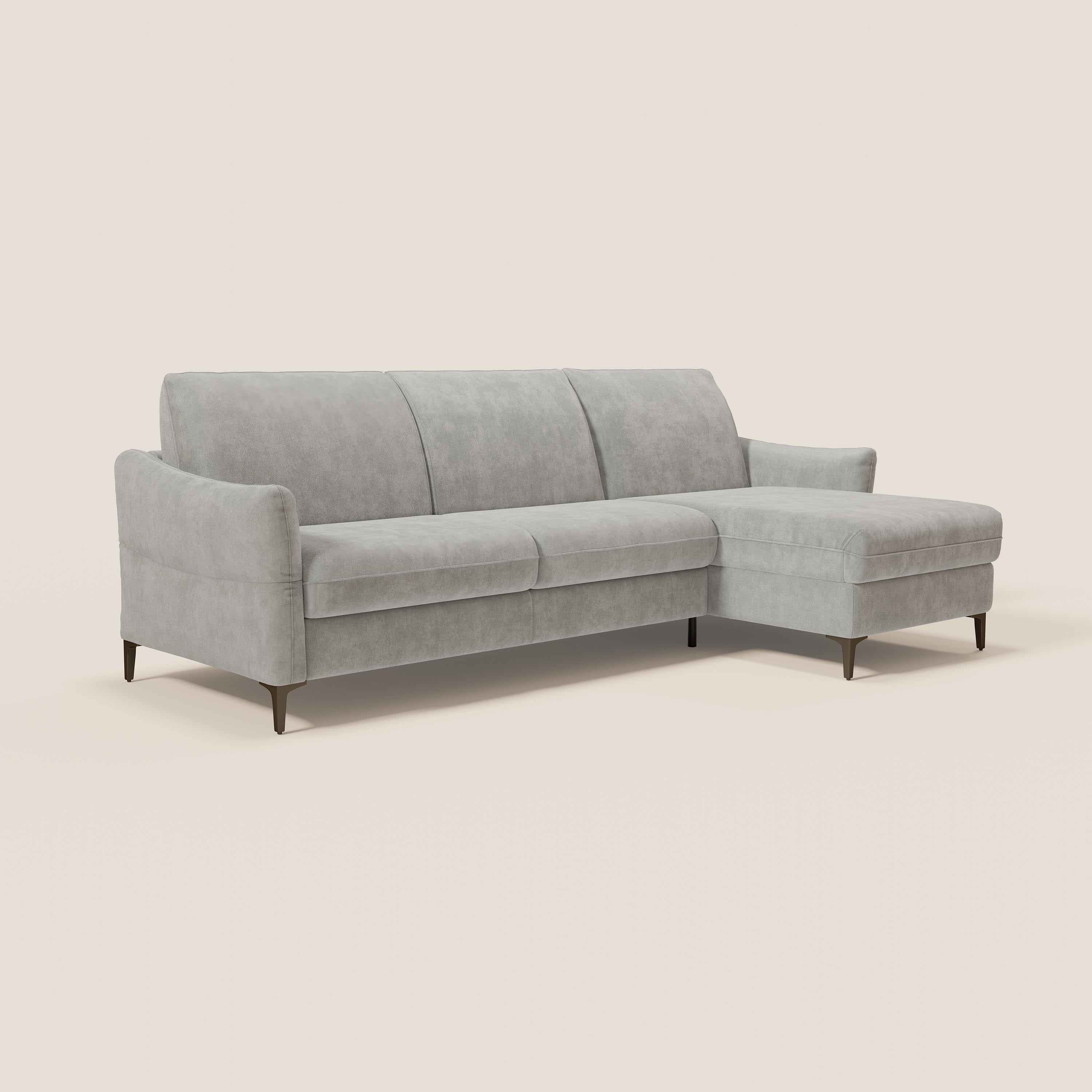 Dalia divano letto angolare con materasso alto 18 cm piedini alti e penisola contenitore in tessuto smacchiabile T17 - divani.store