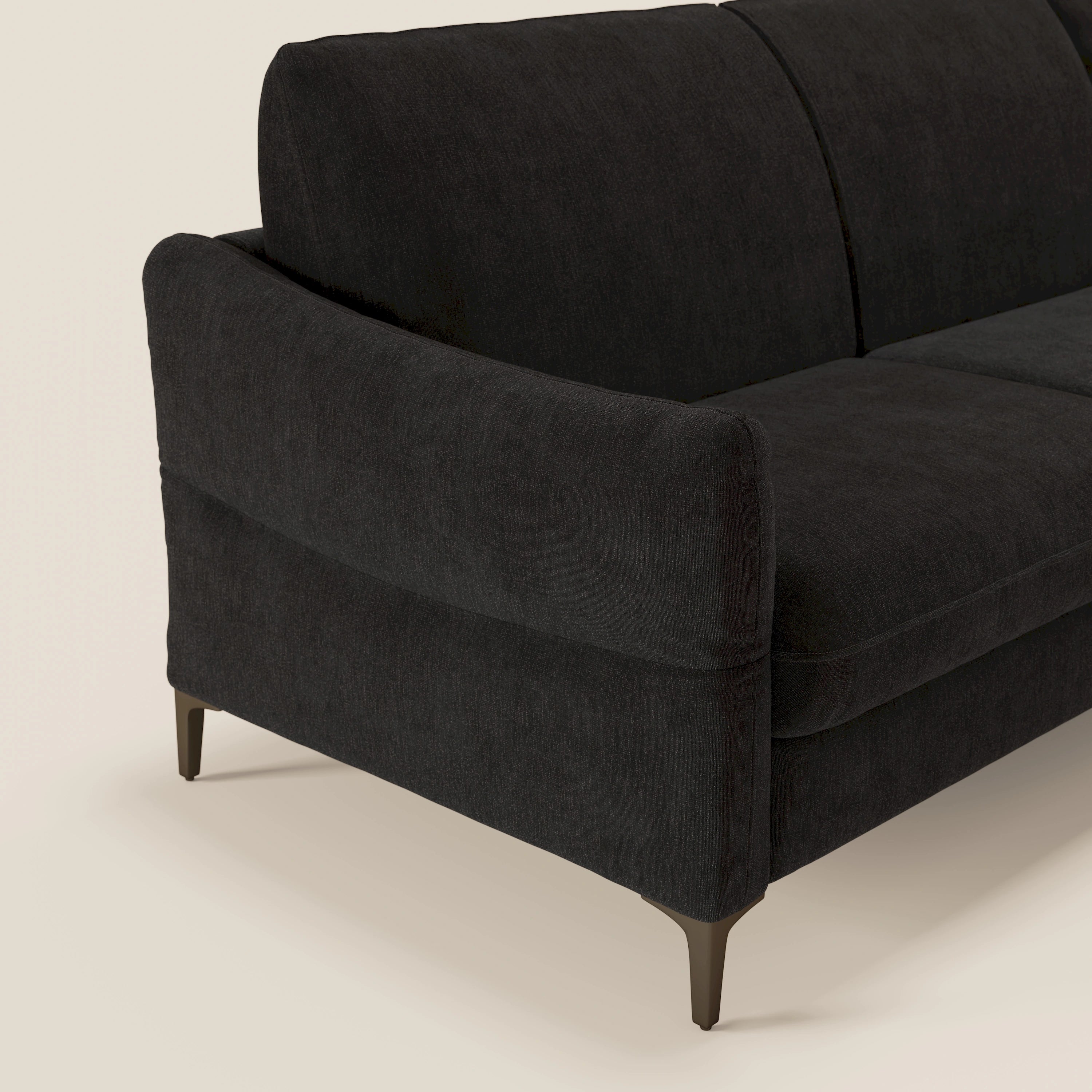 Dalia divano letto angolare con materasso alto 18 cm piedini alti e penisola contenitore in tessuto smacchiabile T17 - divani.store