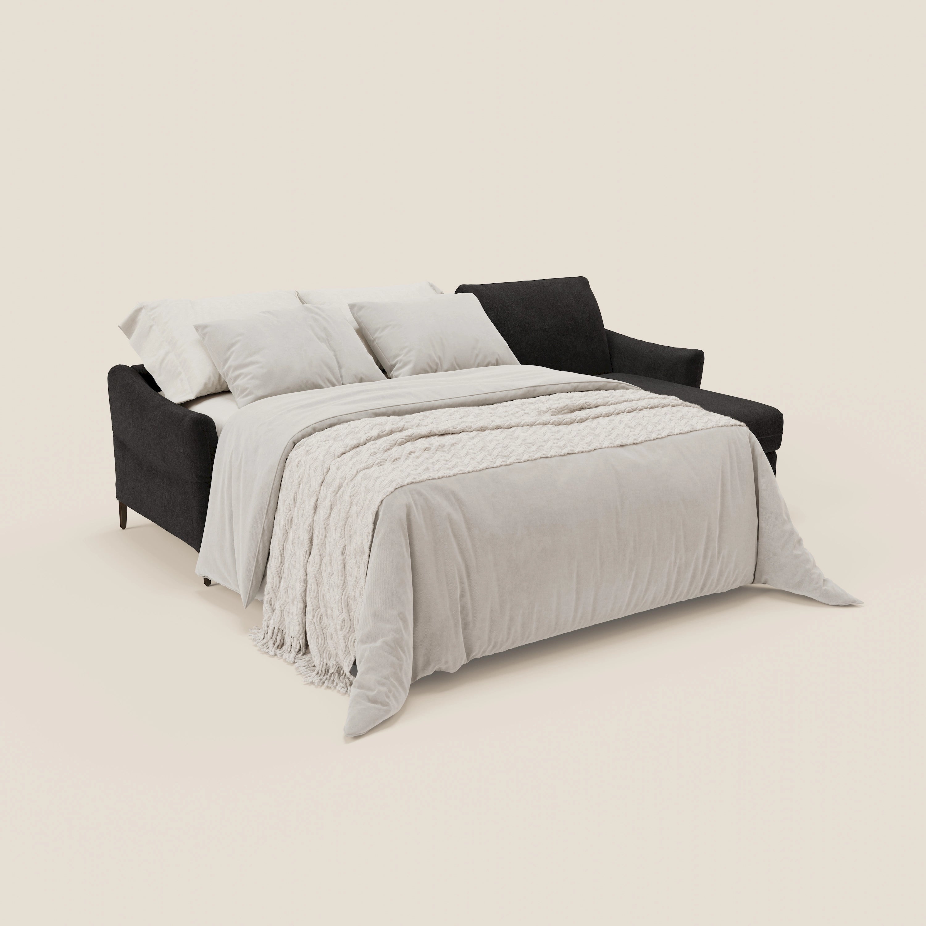 Dalia divano letto angolare con materasso alto 18 cm piedini alti e penisola contenitore in tessuto smacchiabile T17 - divani.store