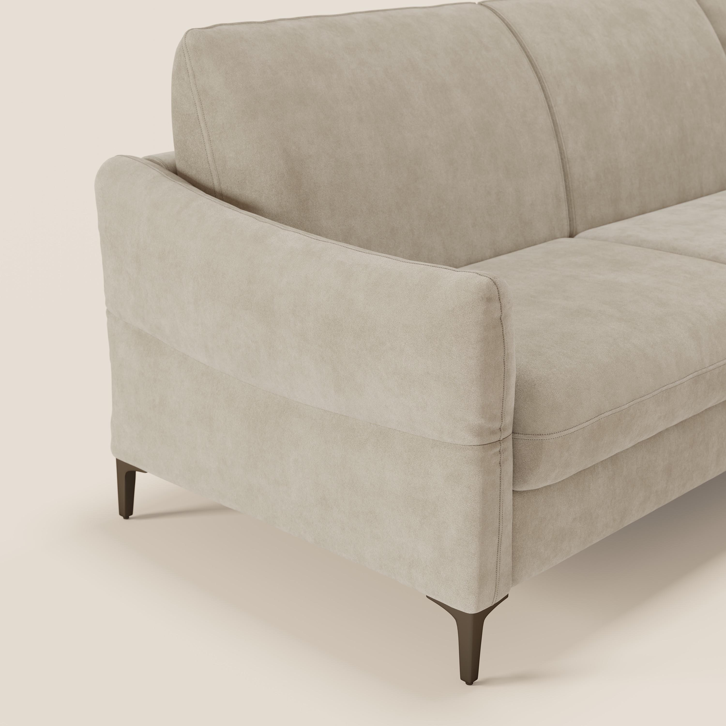 Dalia divano letto angolare con materasso alto 18 cm piedini alti e penisola contenitore in tessuto smacchiabile T17 - divani.store