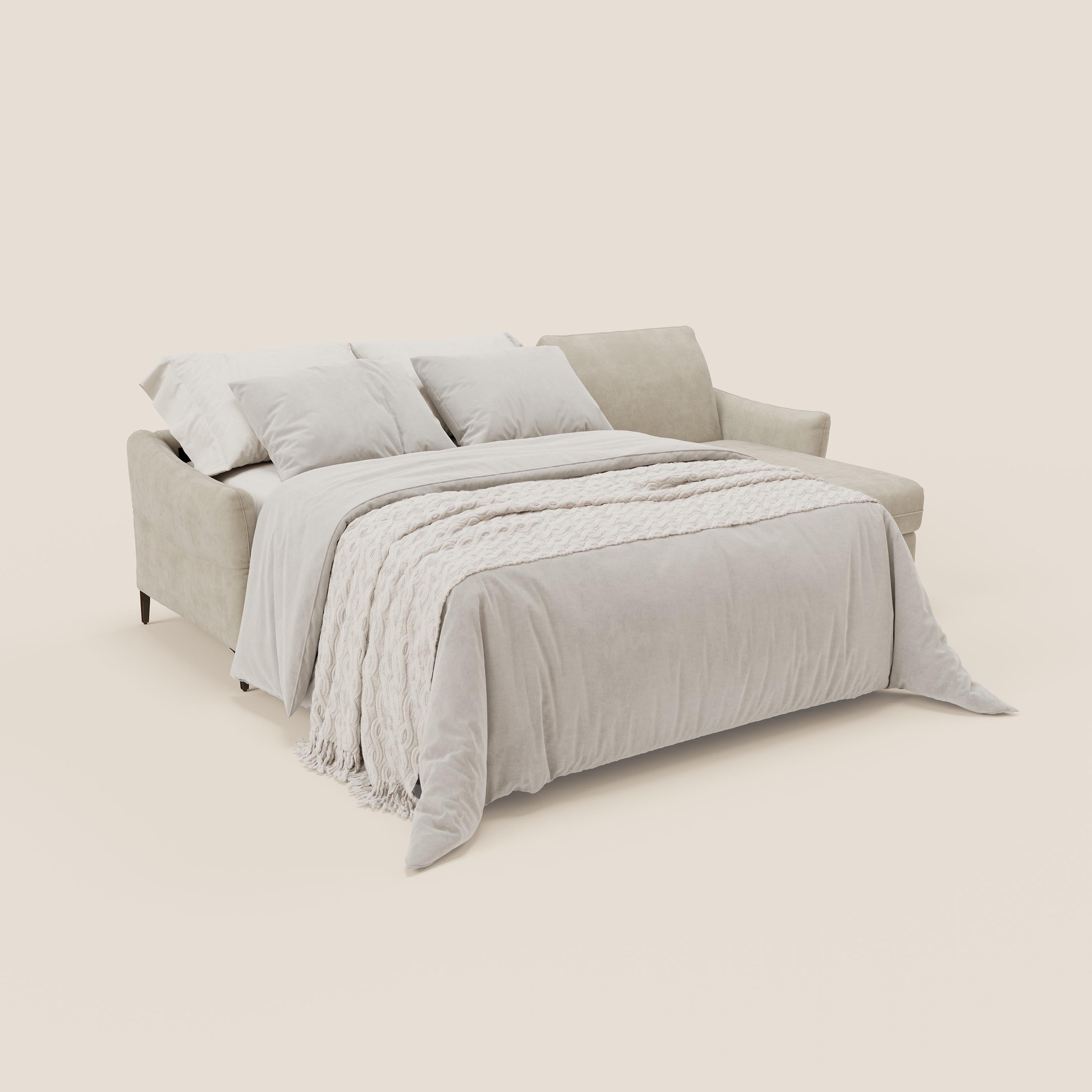 Dalia divano letto angolare con materasso alto 18 cm piedini alti e penisola contenitore in tessuto smacchiabile T17 - divani.store