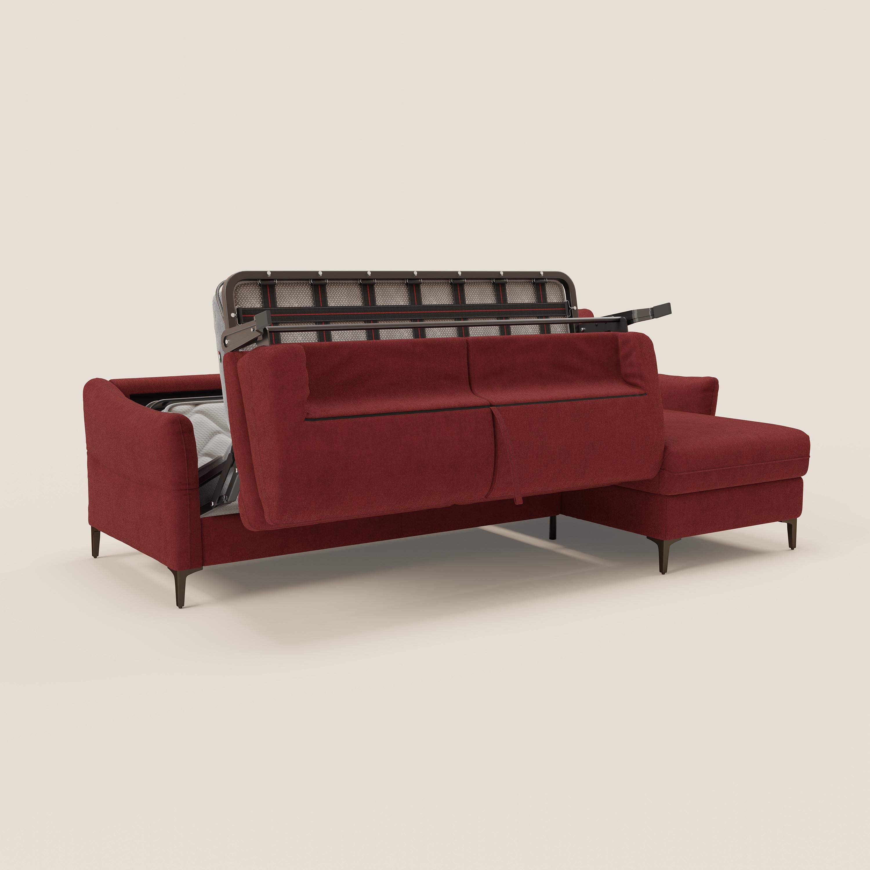 Dalia divano letto angolare con materasso alto 18 cm piedini alti e penisola contenitore in tessuto smacchiabile T17 - divani.store