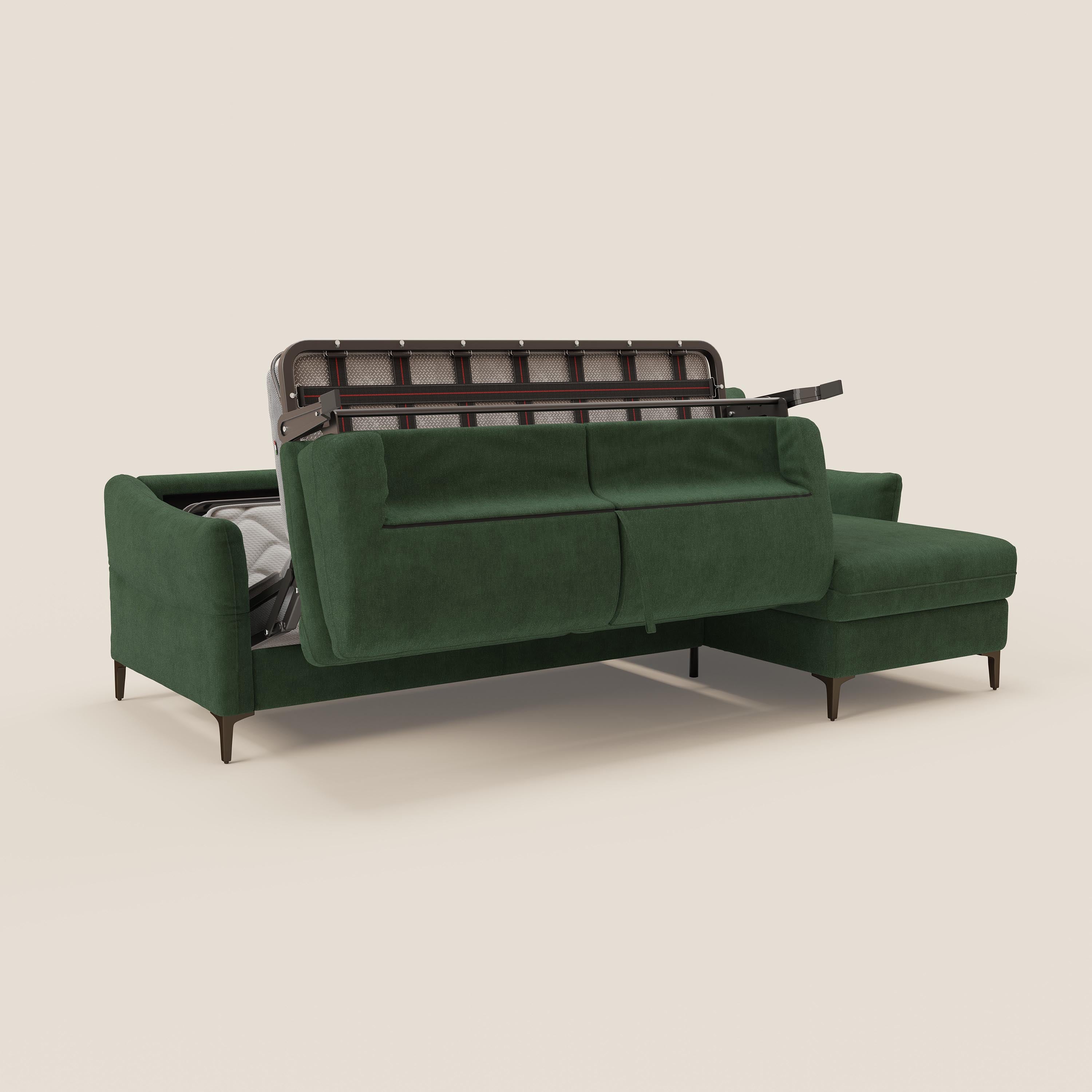 Dalia divano letto angolare con materasso alto 18 cm piedini alti e penisola contenitore in tessuto smacchiabile T17 - divani.store