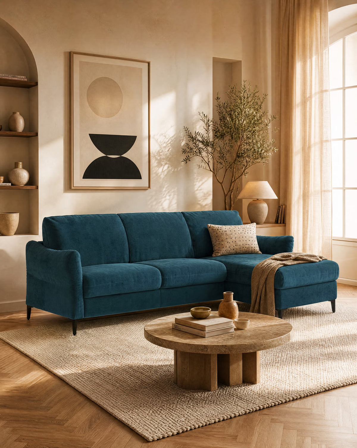 Dalia schlafsofa mit Chaiselongue mit Stauraum und Matratze 18 cm hoch – hohe Füße und fleckenabweisender Stoff T30