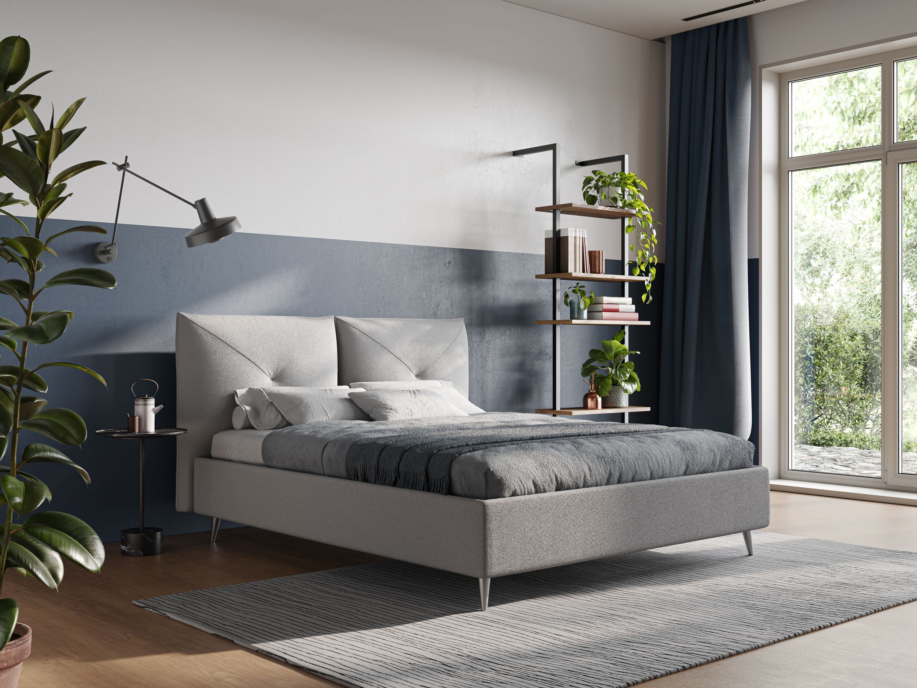Adone letto imbottito contenitore a doppia pannellatura in bouclet impermeabile T07 grigio - divani.store