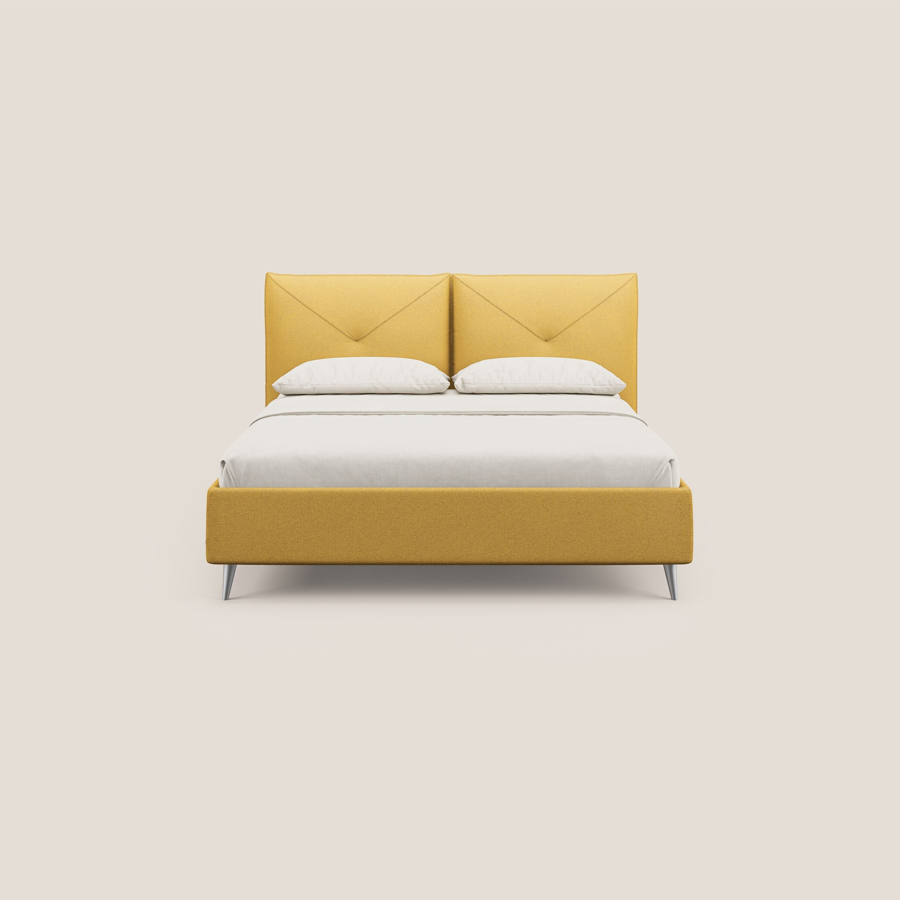 Adone letto imbottito contenitore a doppia pannellatura in bouclet impermeabile T07 giallo - divani.store