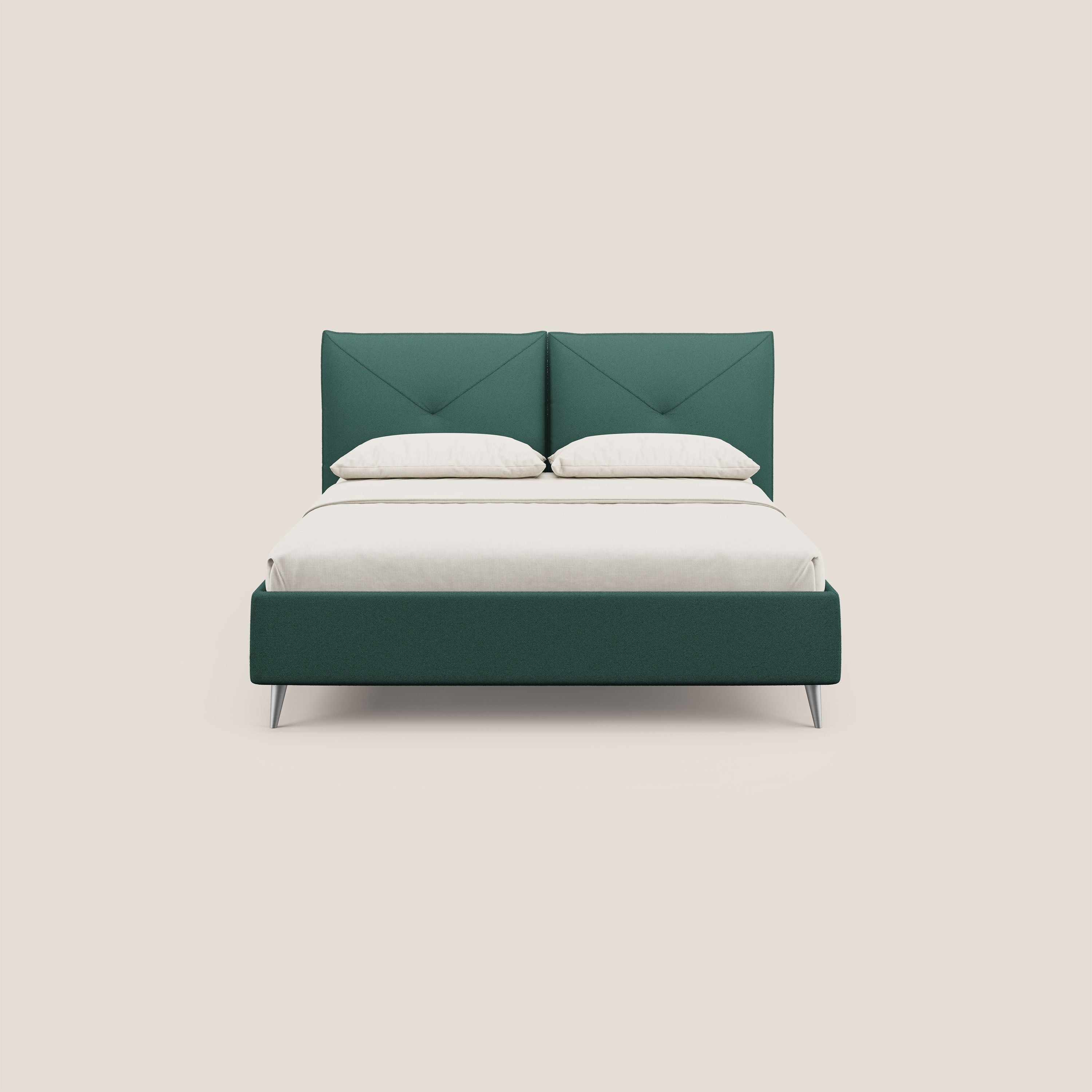 Adone letto imbottito contenitore a doppia pannellatura in bouclet impermeabile T07 verde - divani.store
