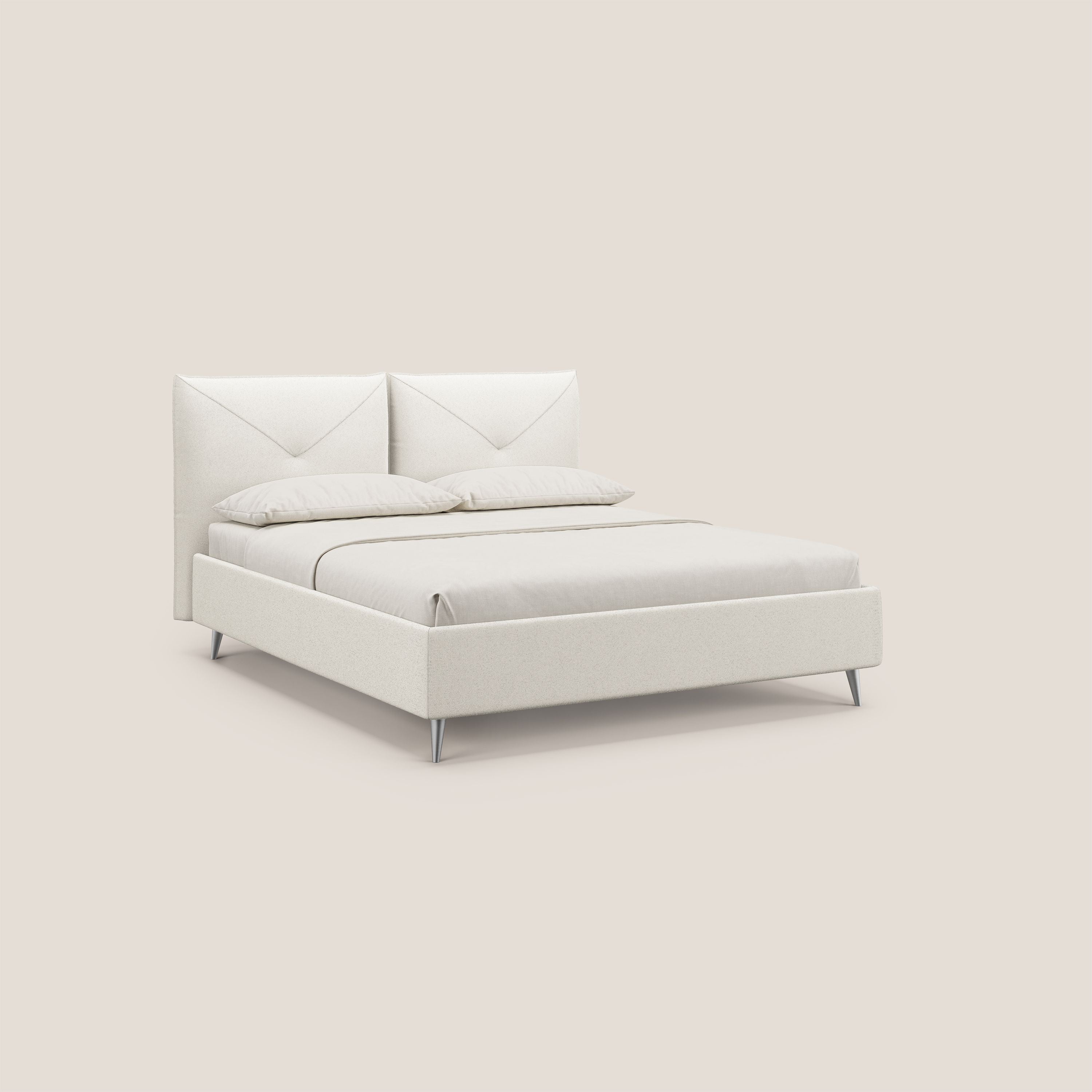 Adone letto imbottito contenitore a doppia pannellatura in bouclet impermeabile T07 bianco - divani.store