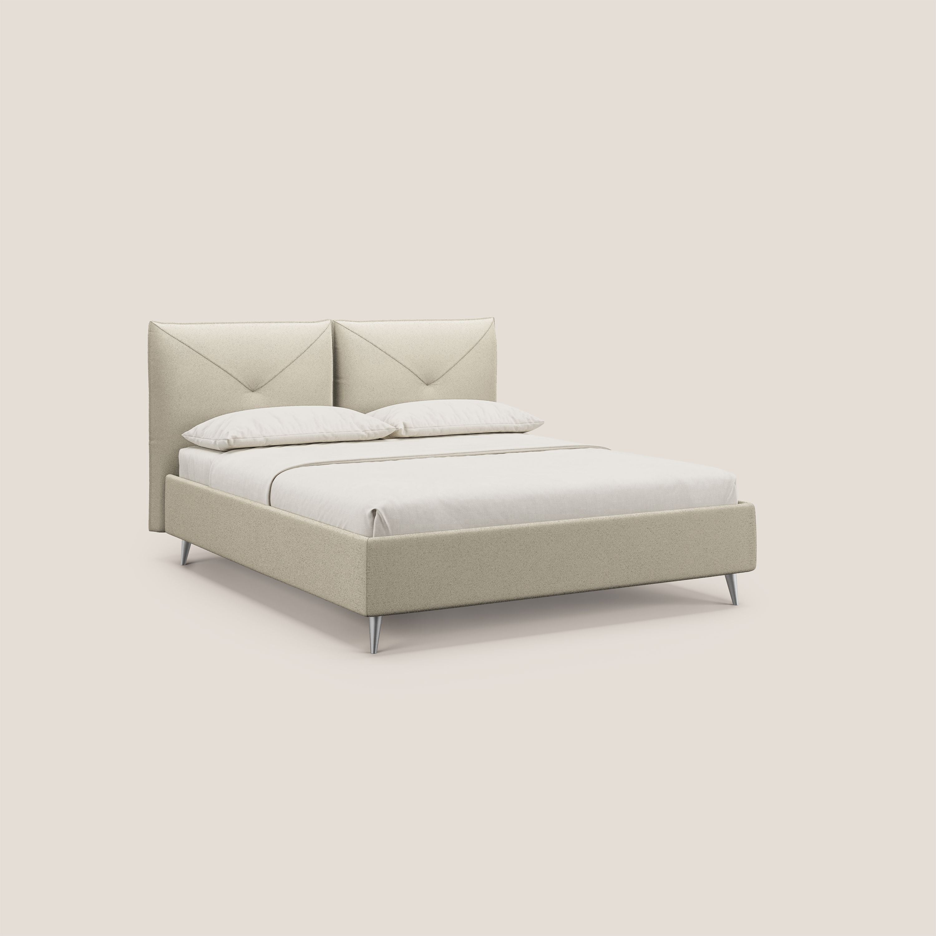 Adone letto imbottito contenitore a doppia pannellatura in bouclet impermeabile T07 beige - divani.store