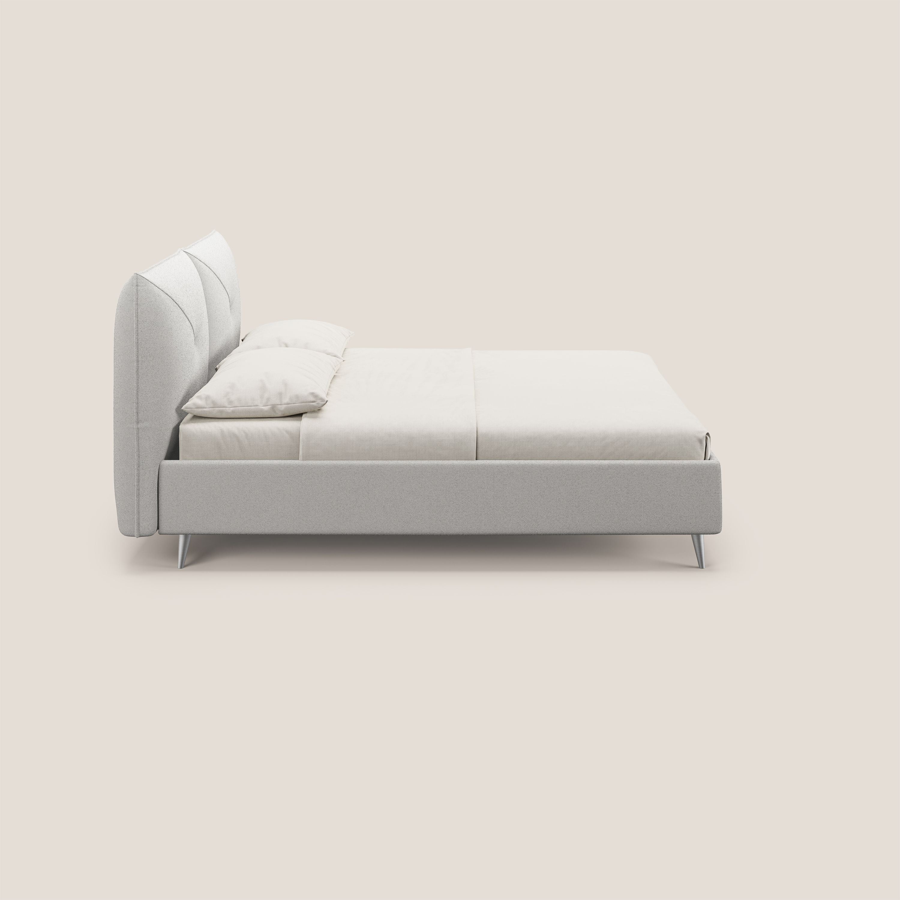 Adone letto imbottito contenitore a doppia pannellatura in bouclet impermeabile T07 grigio - divani.store