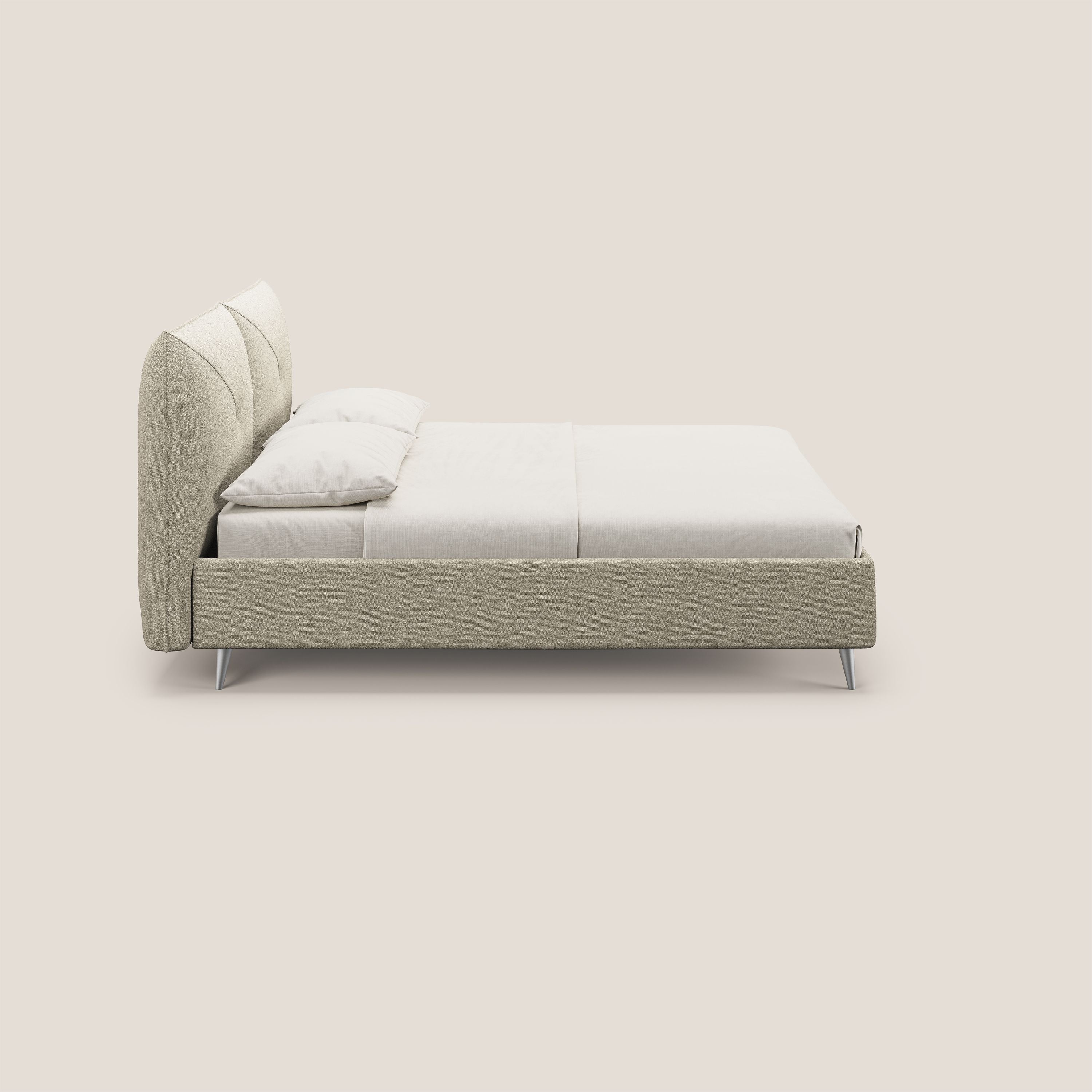 Adone letto imbottito contenitore a doppia pannellatura in bouclet impermeabile T07 beige - divani.store