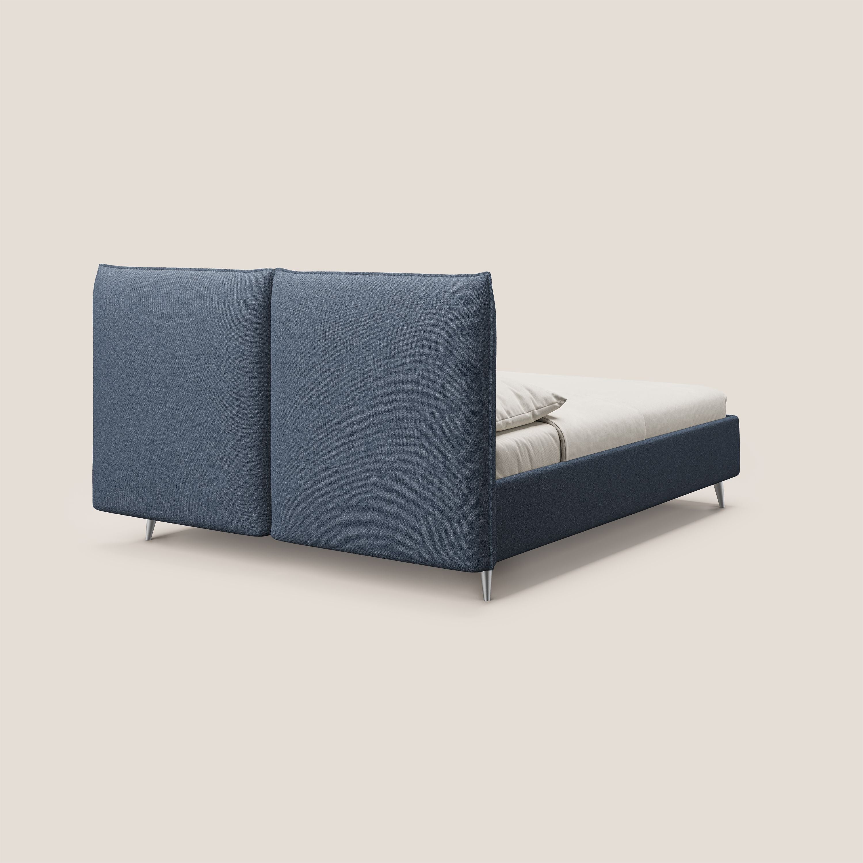 Adone letto imbottito contenitore a doppia pannellatura in bouclet impermeabile T07 blu - divani.store