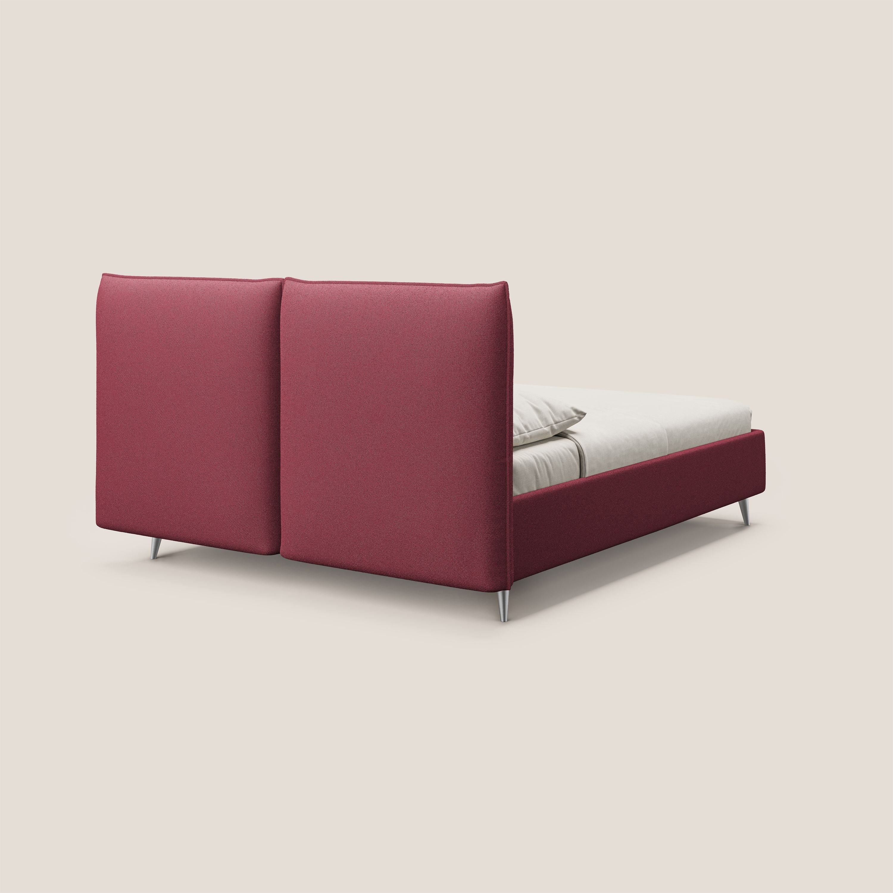 Adone letto imbottito contenitore a doppia pannellatura in bouclet impermeabile T07 rosso - divani.store