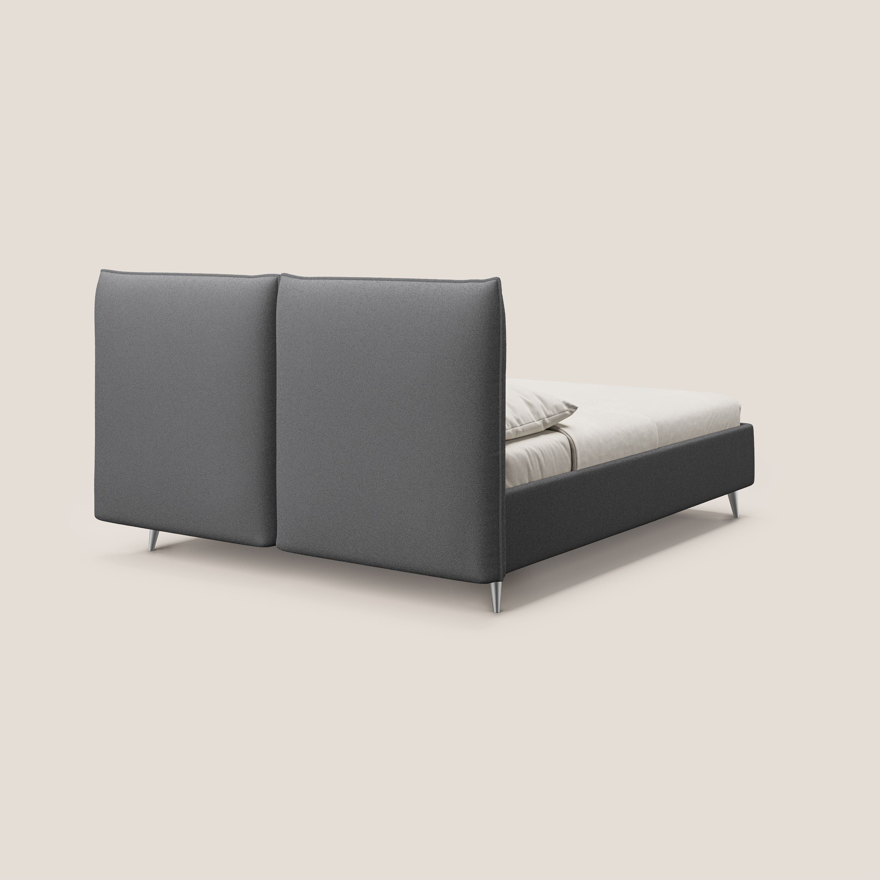 Adone letto imbottito contenitore a doppia pannellatura in bouclet impermeabile T07 antracite - divani.store